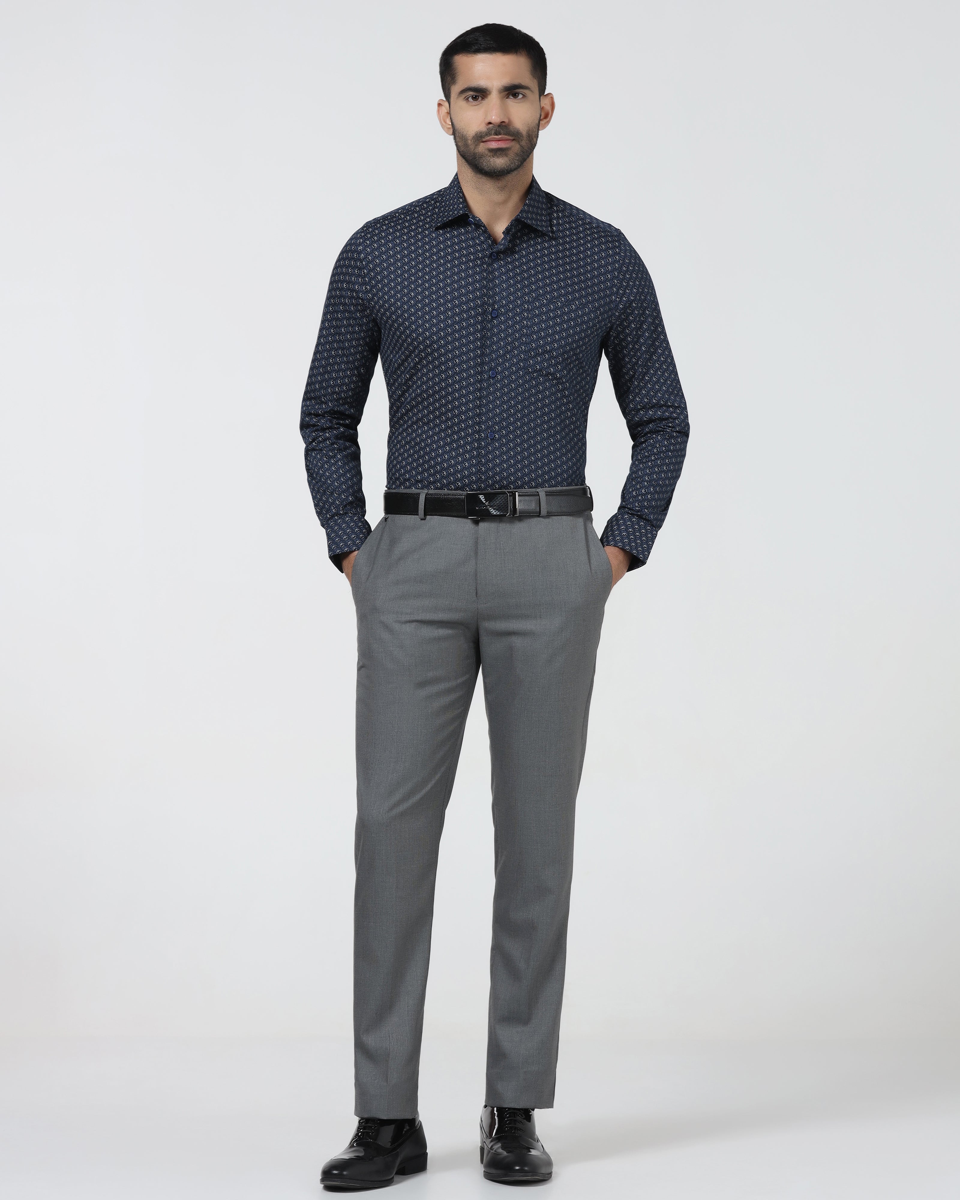 Dark Grey Textured Trouser
