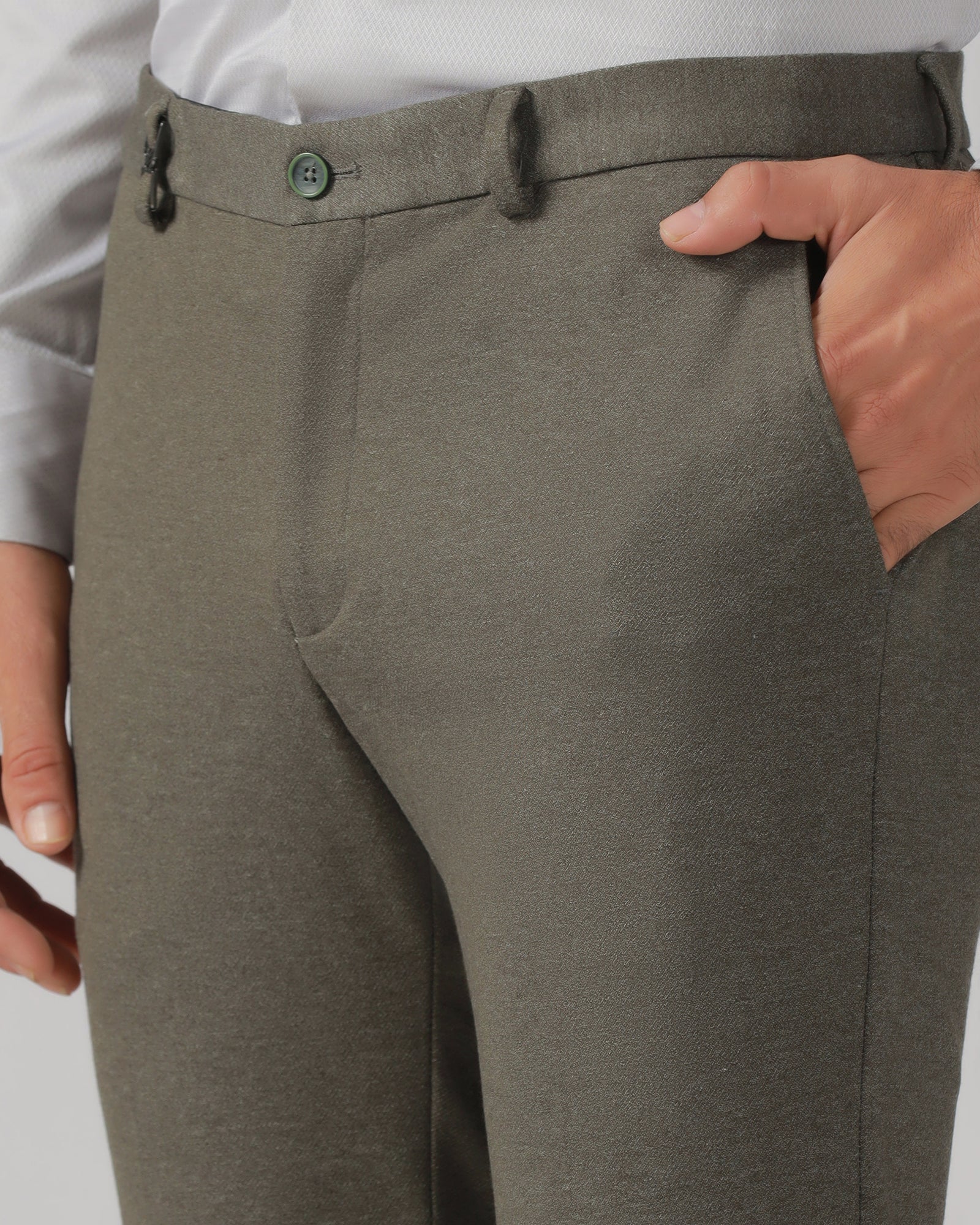 Dark Olive Solid Trouser - Chardonnay