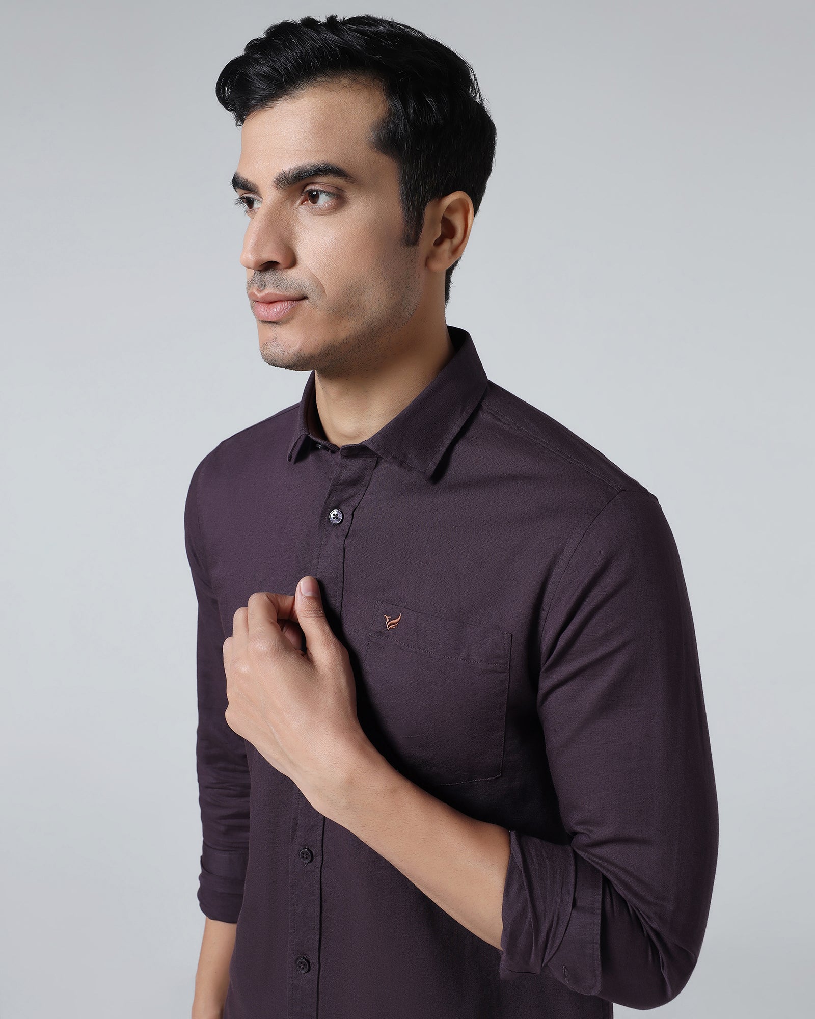 Dark Purple Linen Solid Shirt - Cleo