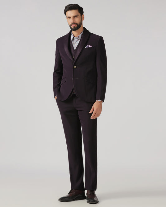 Dark Purple Three Piece Solid Suit - Erron