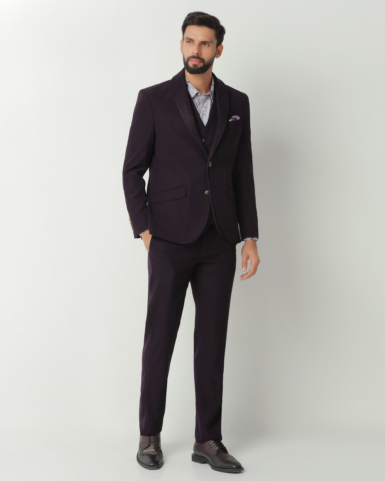 Dark Purple Three Piece Solid Suit - Erron