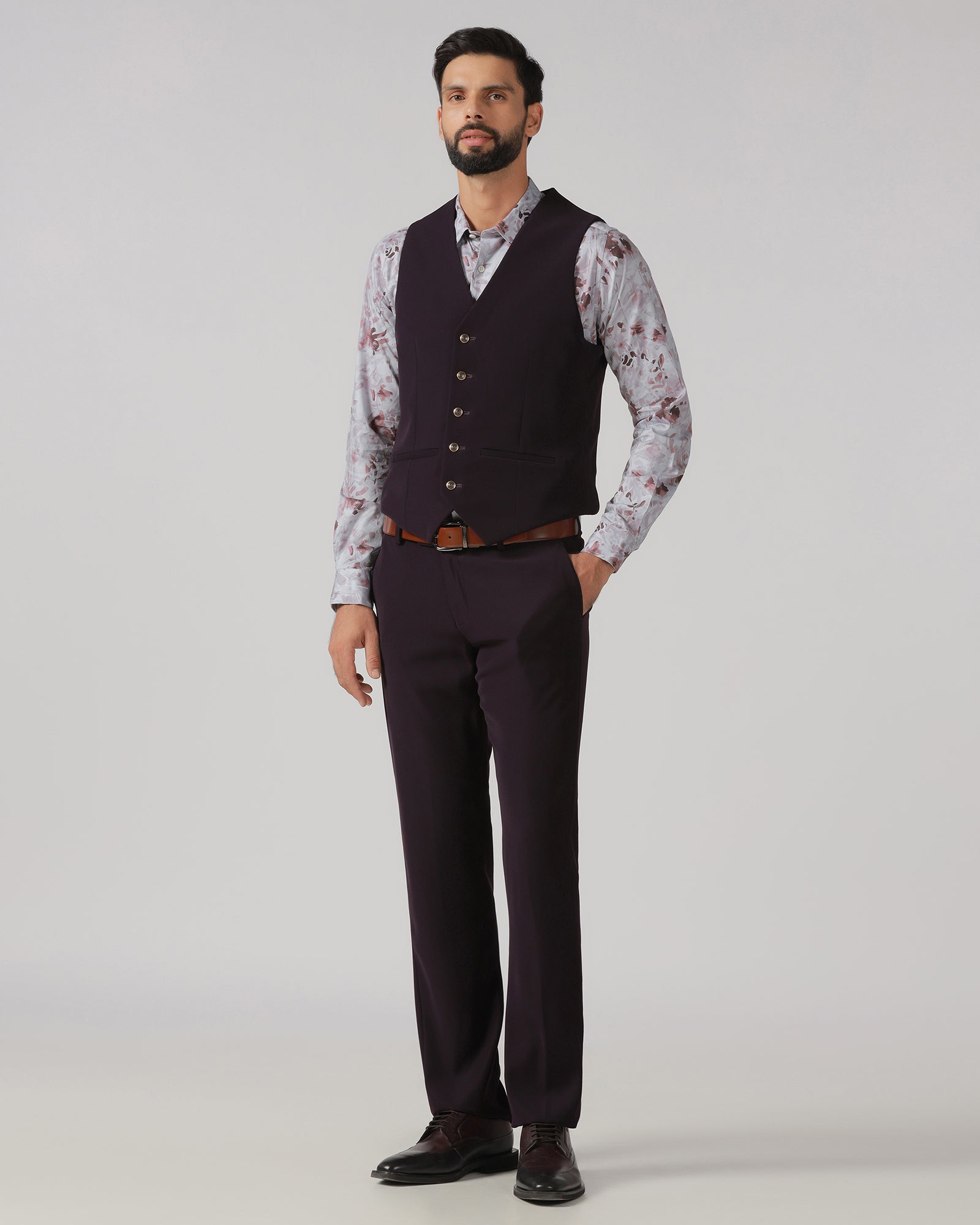 Dark Purple Three Piece Solid Suit - Erron