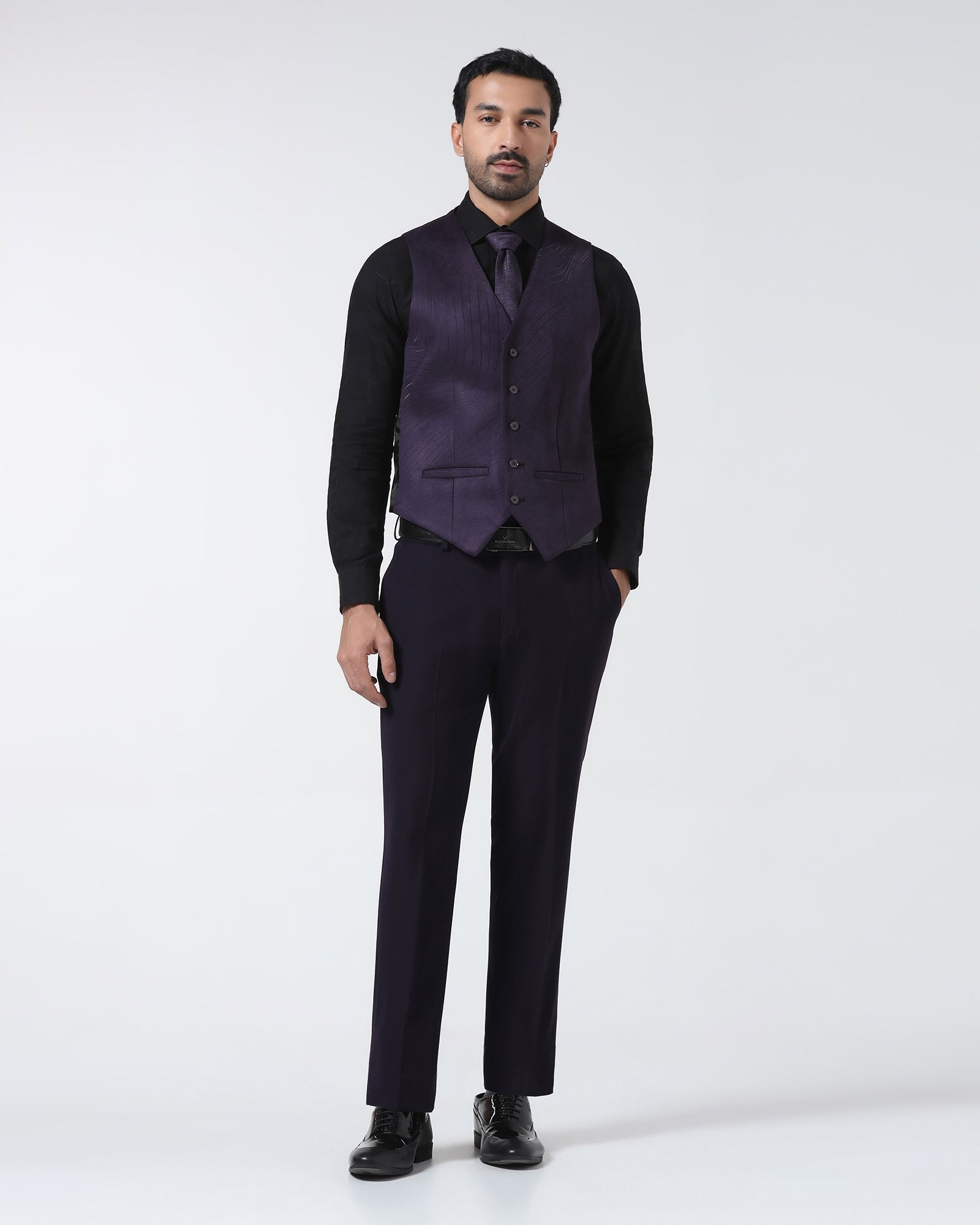 Dark Purple Three Piece Solid Suit - Erron