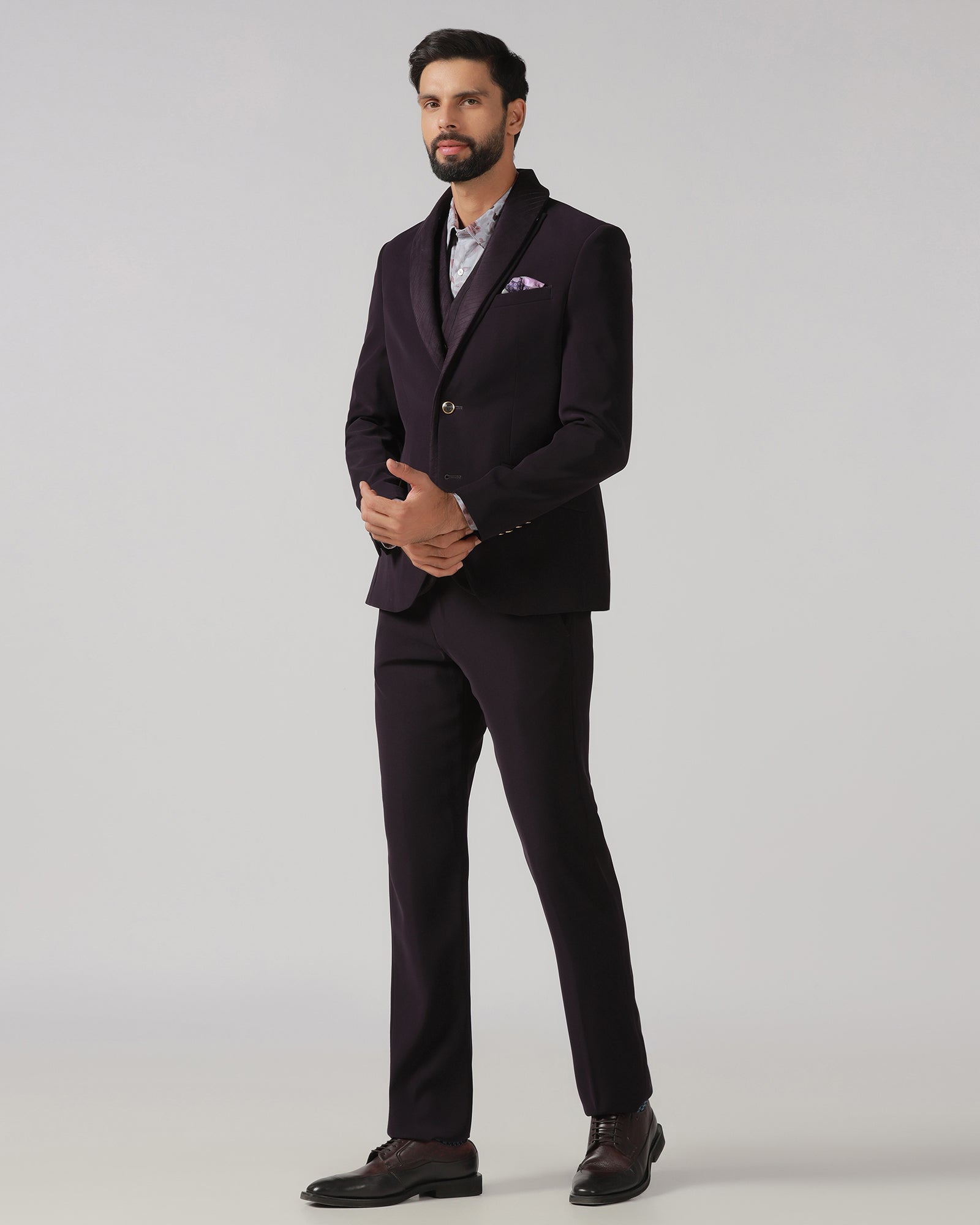 Dark Purple Three Piece Solid Suit - Erron