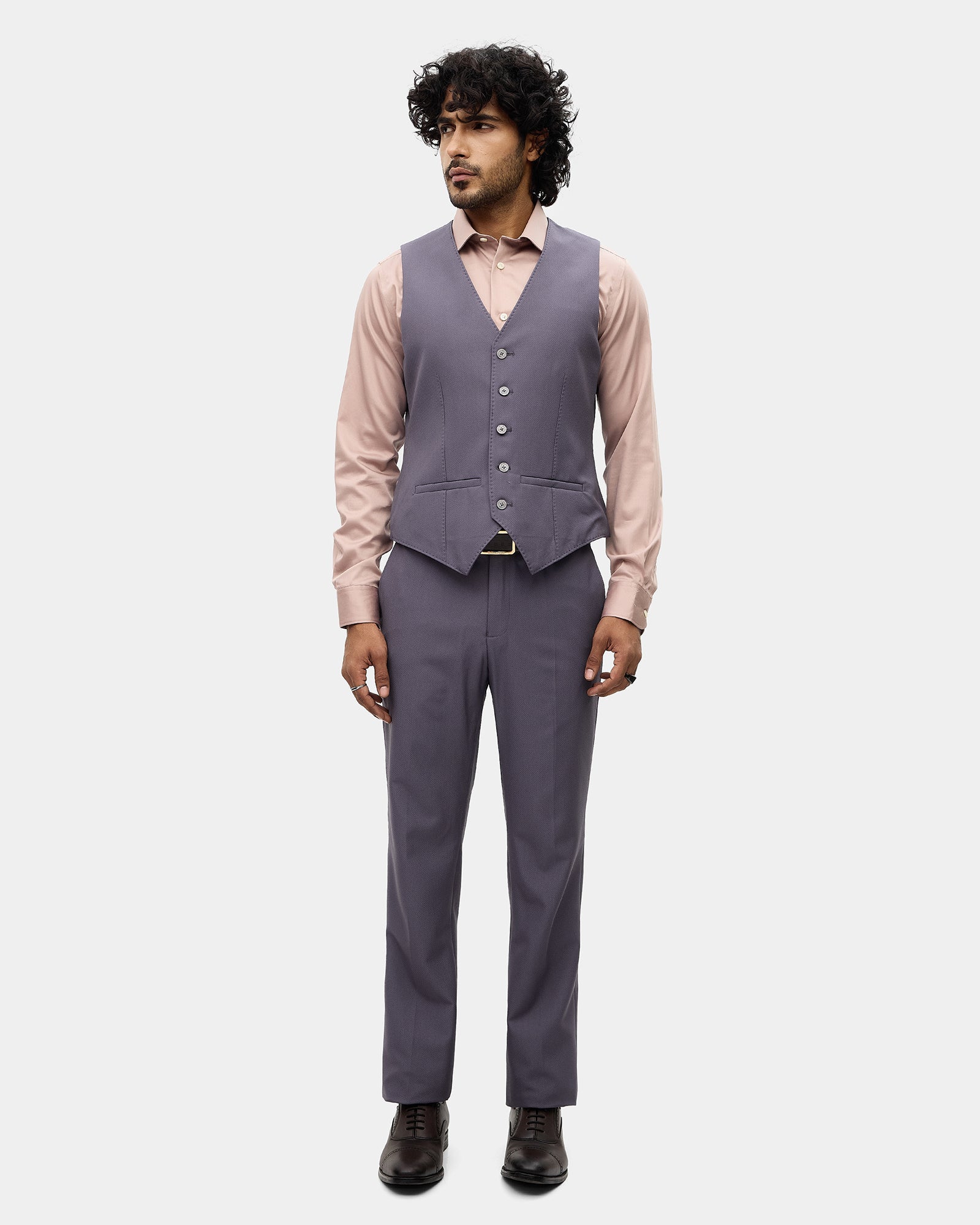 Dark Purple Three Piece Textured Suit - Fidela