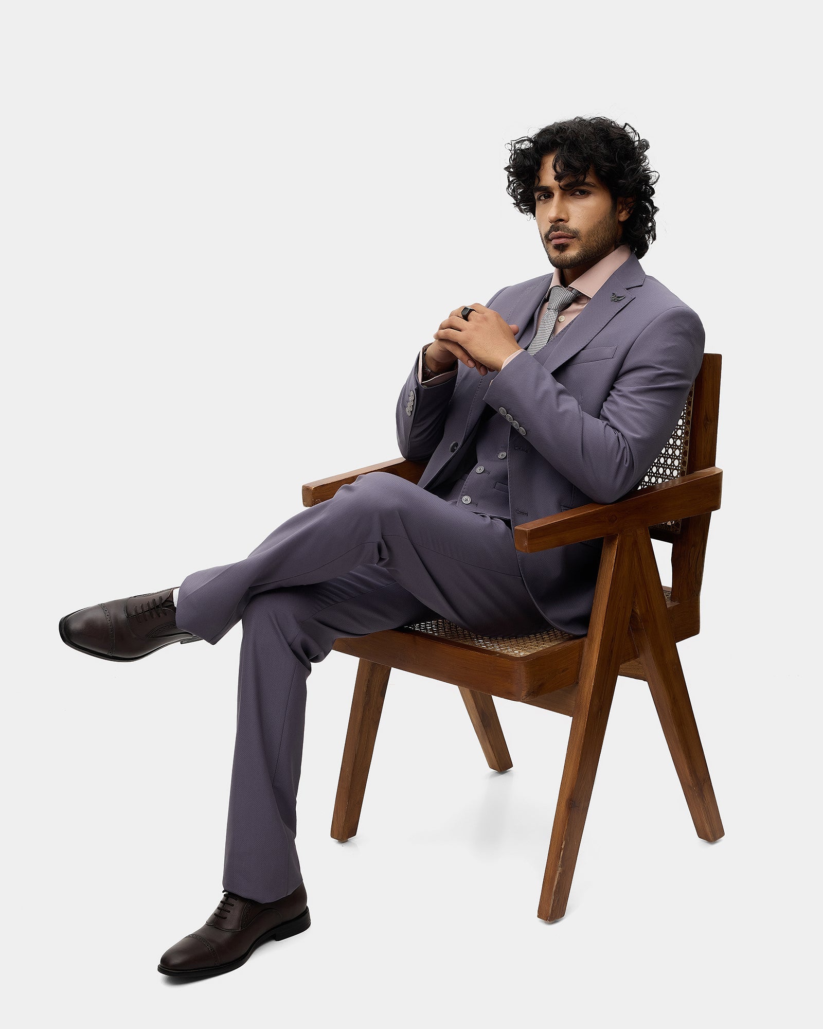 Dark Purple Three Piece Textured Suit - Fidela