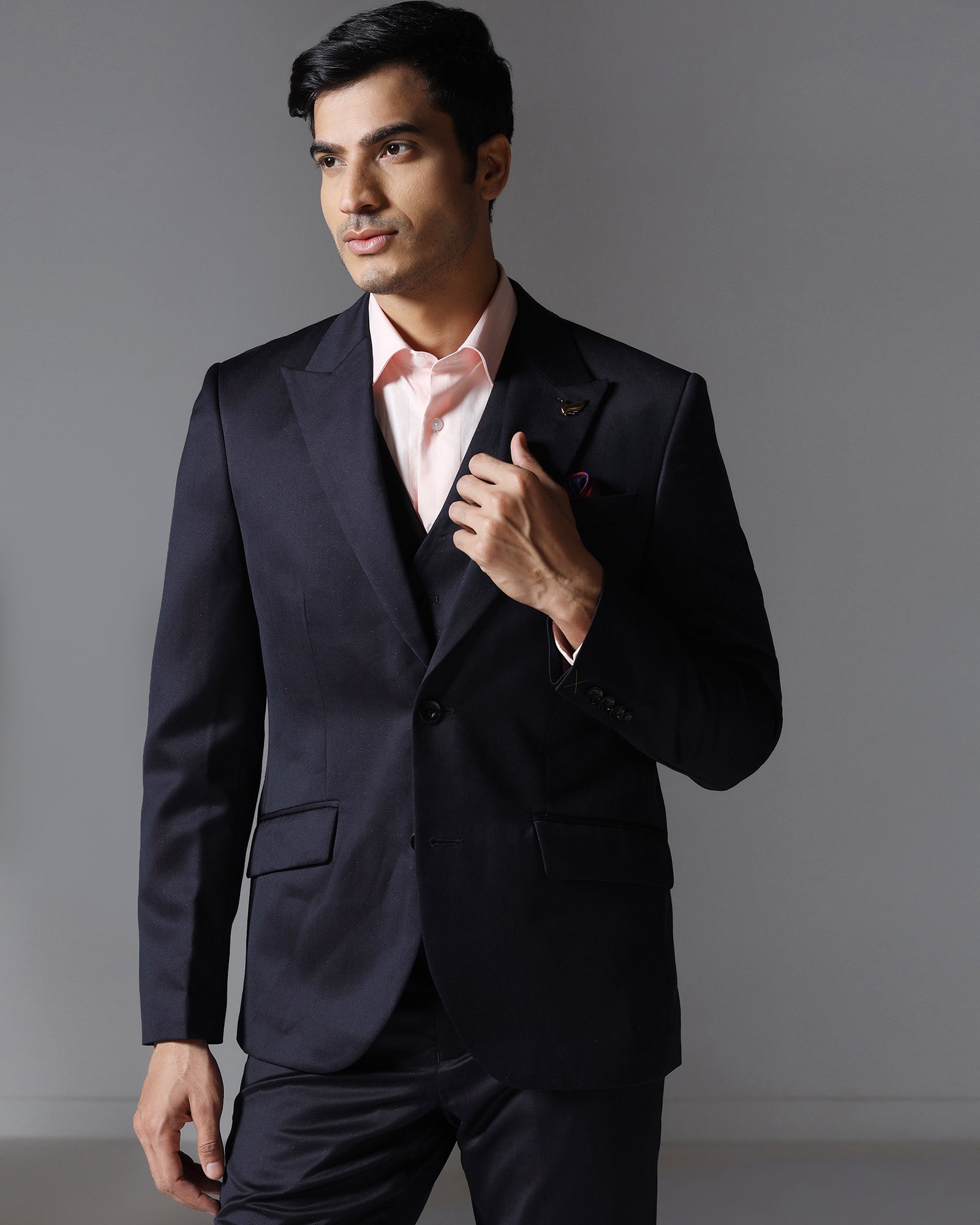 Dark Purple Three Piece Textured Suit - Pixel