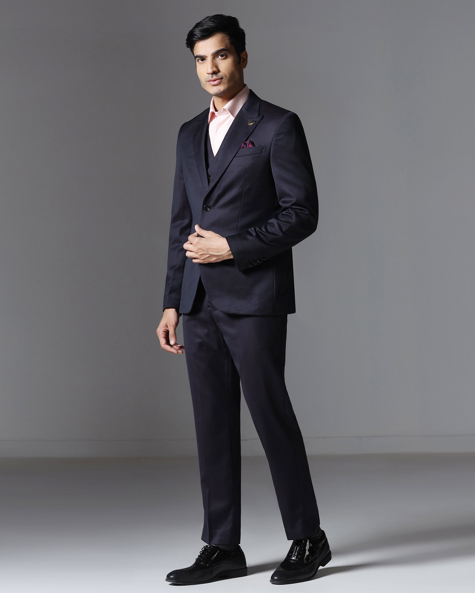 Dark Purple Three Piece Textured Suit - Pixel