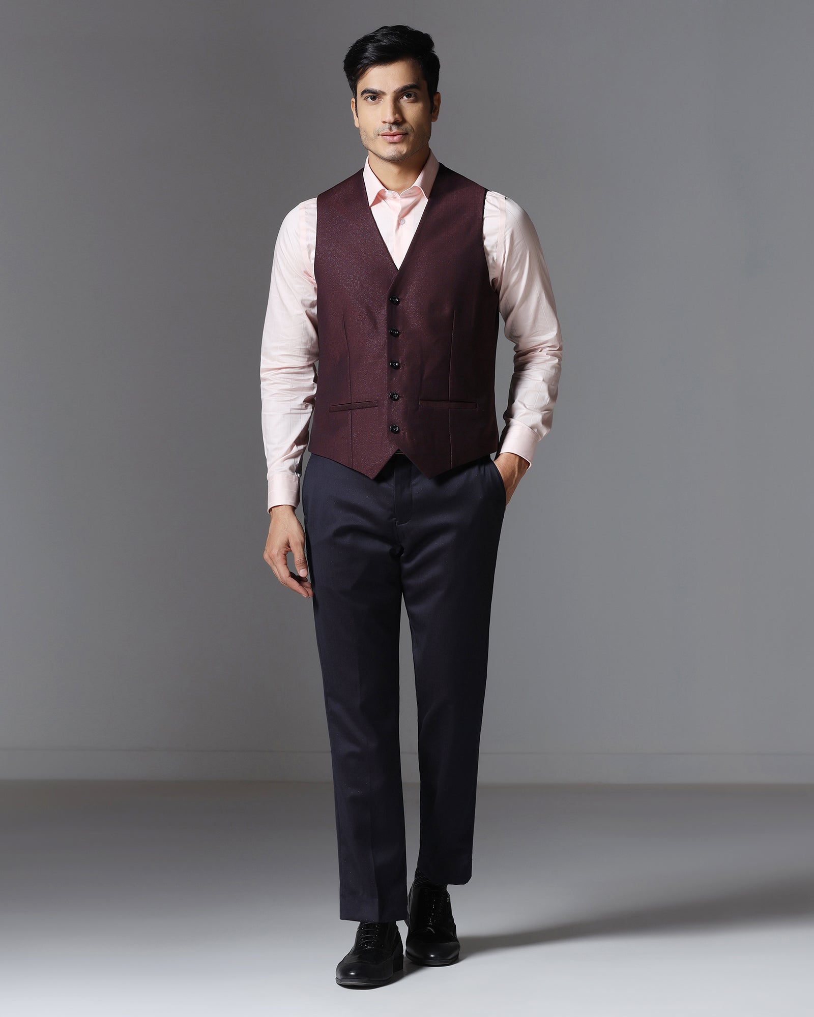 Dark Purple Three Piece Textured Suit - Pixel