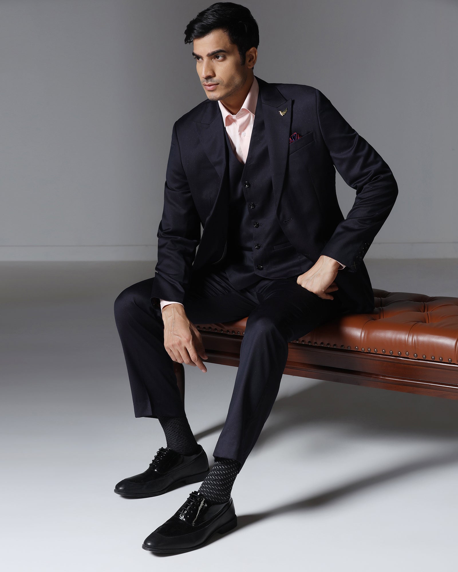 Dark Purple Three Piece Textured Suit - Pixel