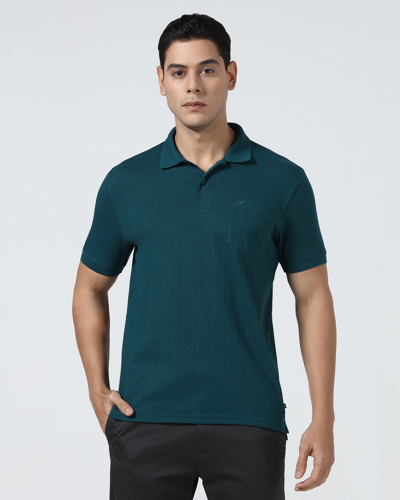 Deep Teal Textured Polo - Yeom
