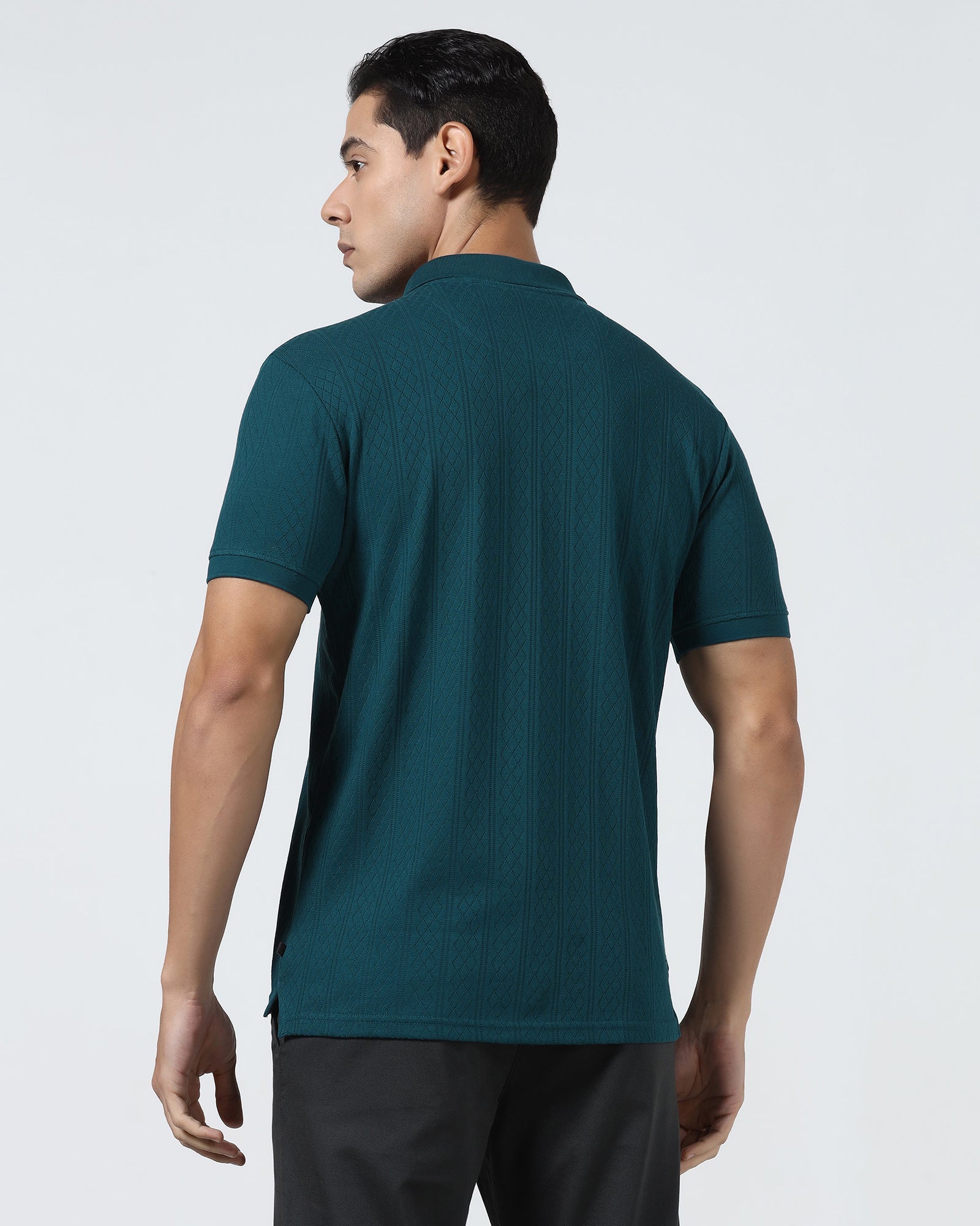Deep Teal Textured Polo - Yeom