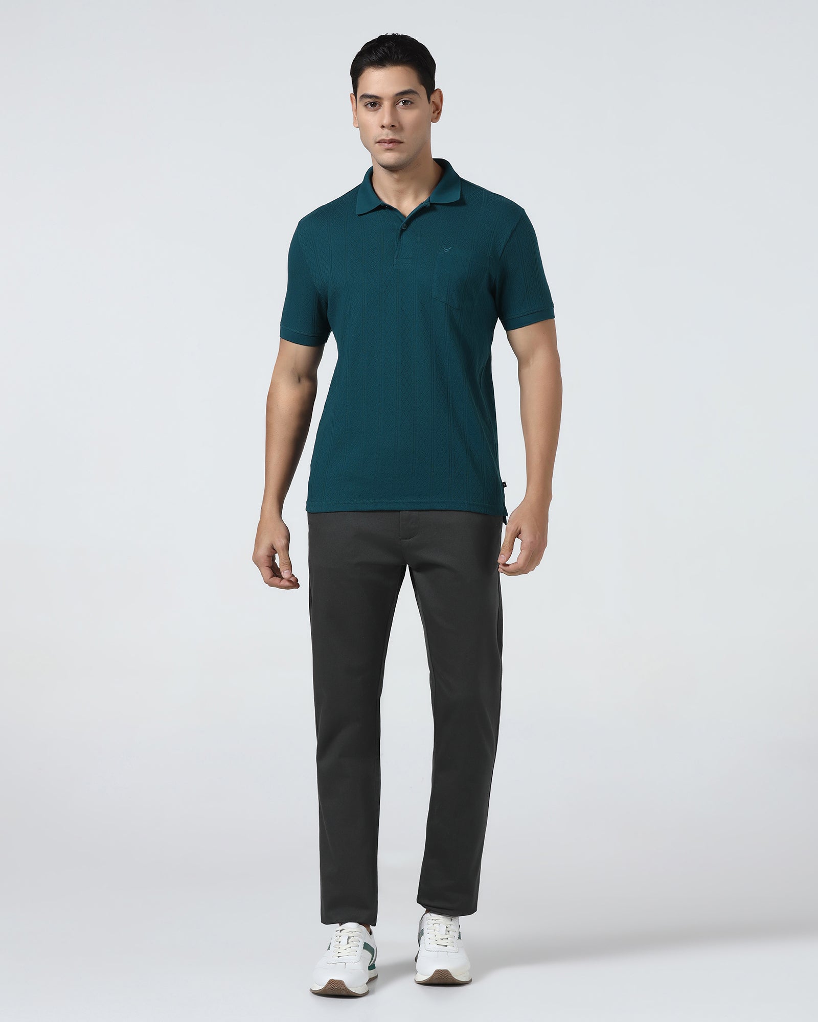 Deep Teal Textured Polo - Yeom