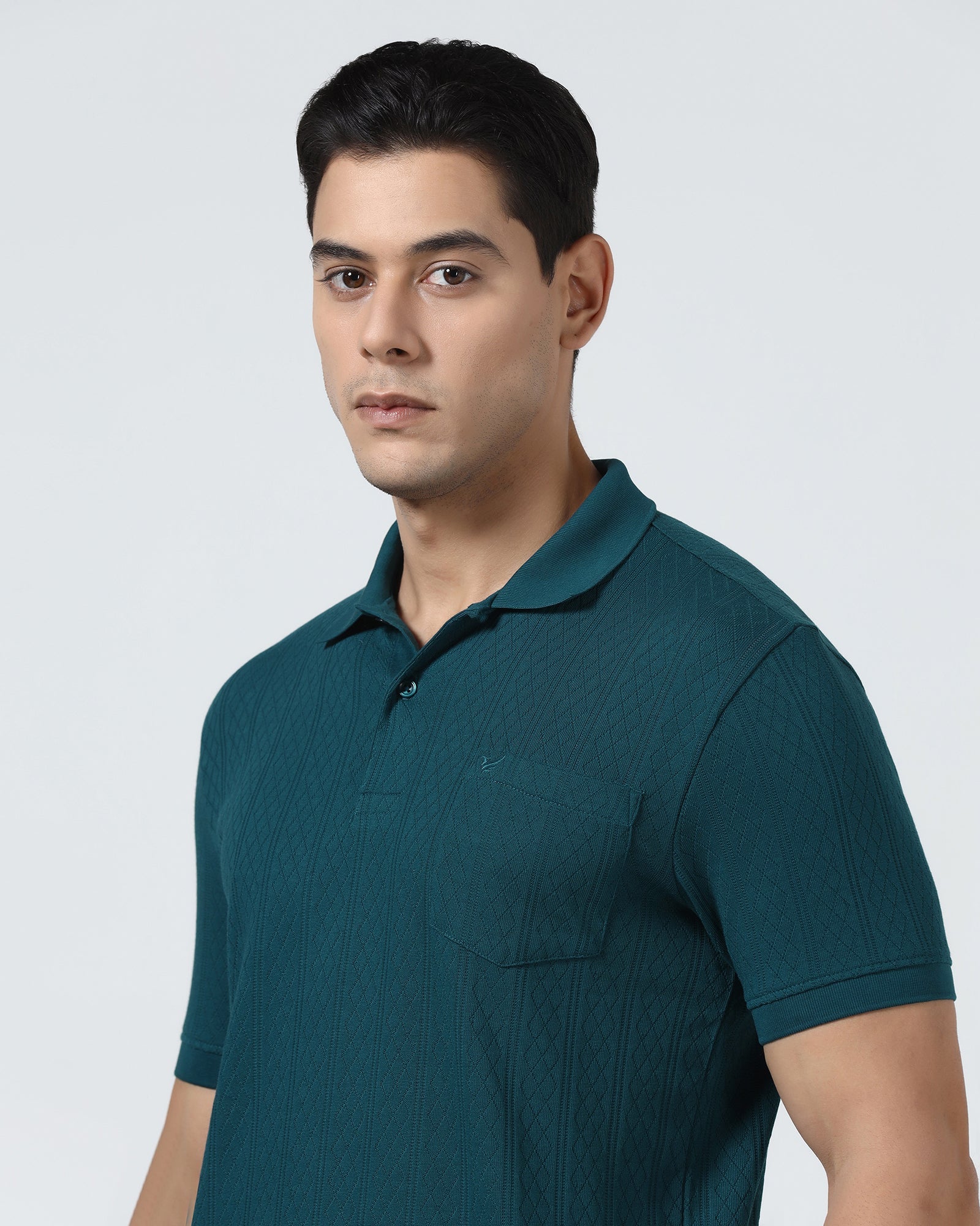 Deep Teal Textured Polo - Yeom
