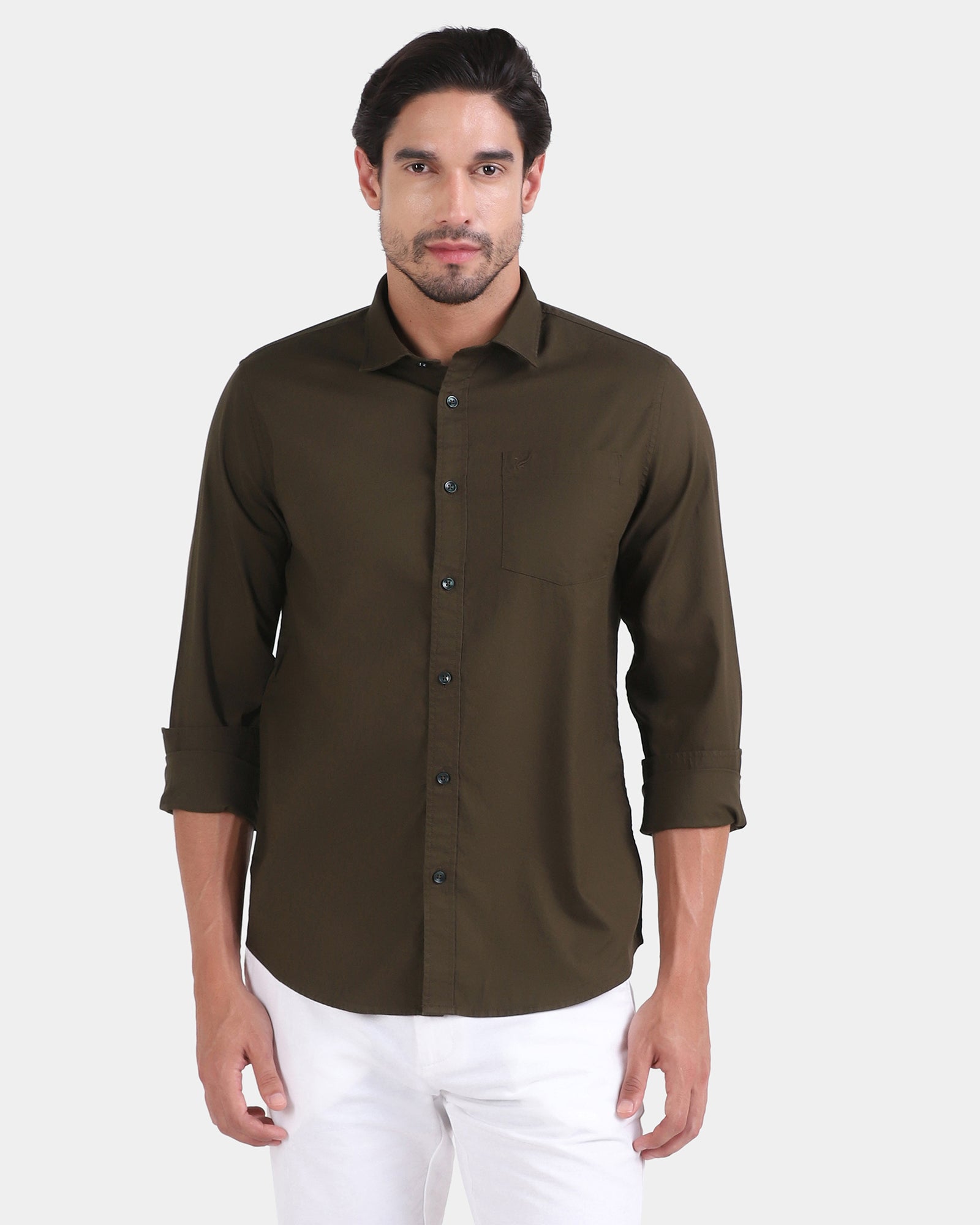 Deep Olive Printed Shirt - Gebbew