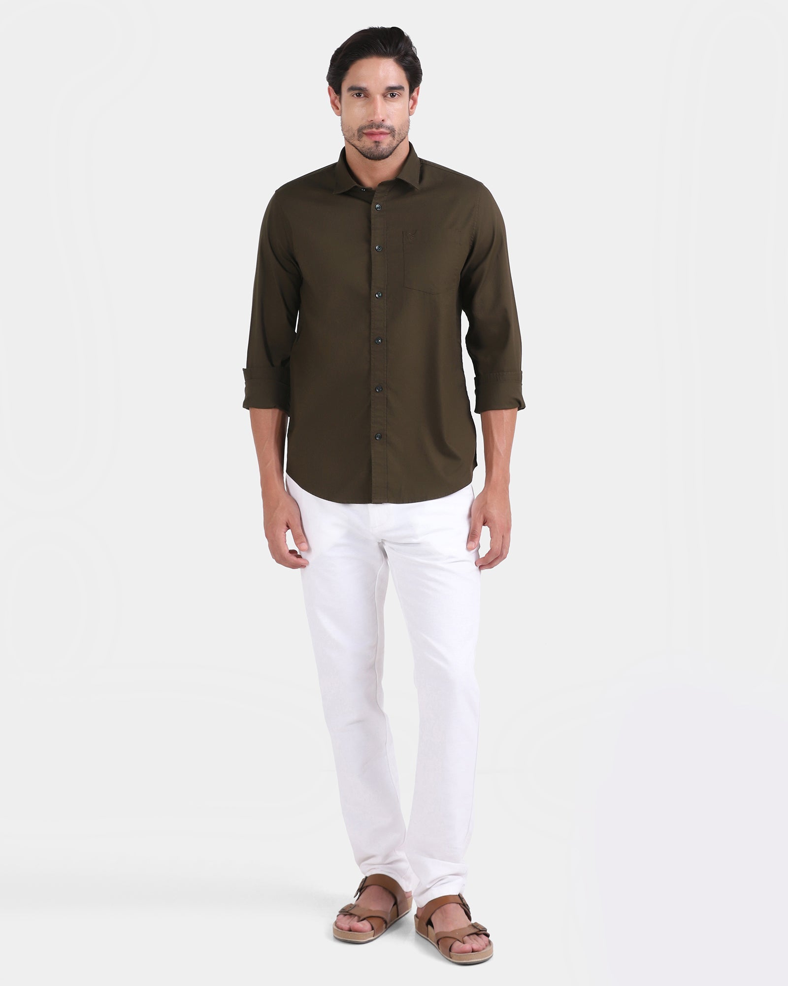 Deep Olive Printed Shirt - Gebbew