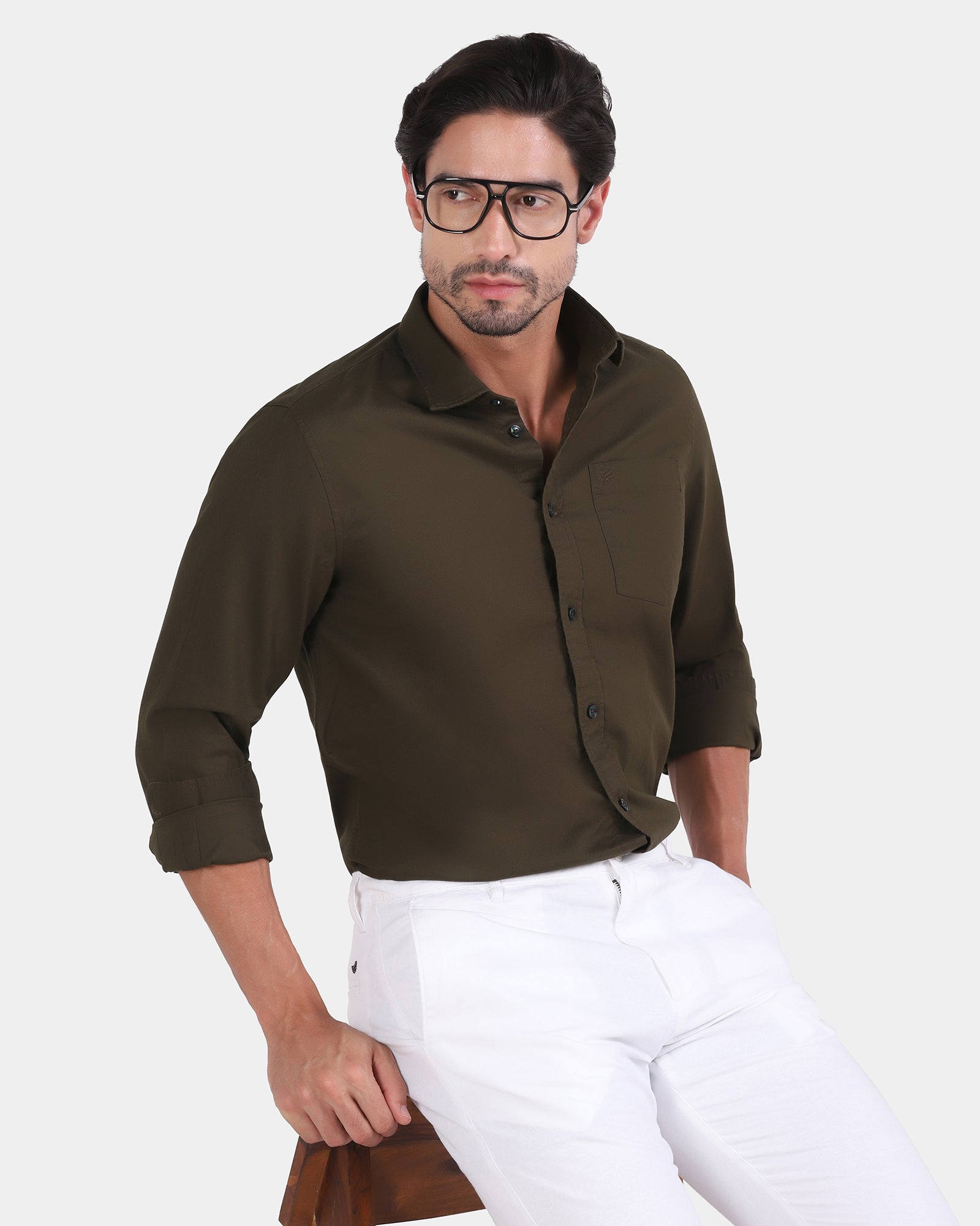 Deep Olive Printed Shirt - Gebbew