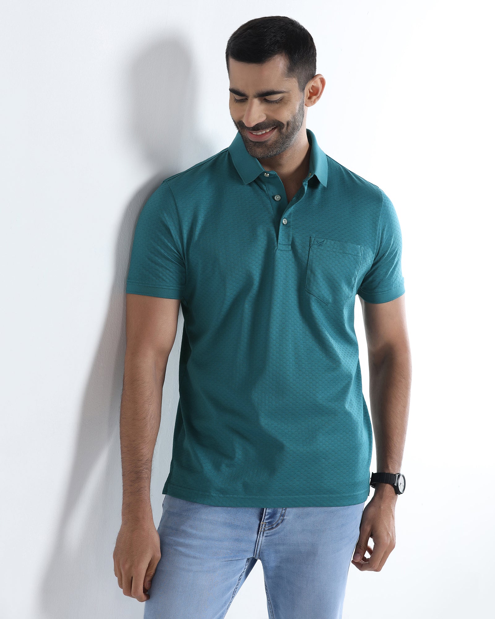 Deep Teal Textured Polo - Gama