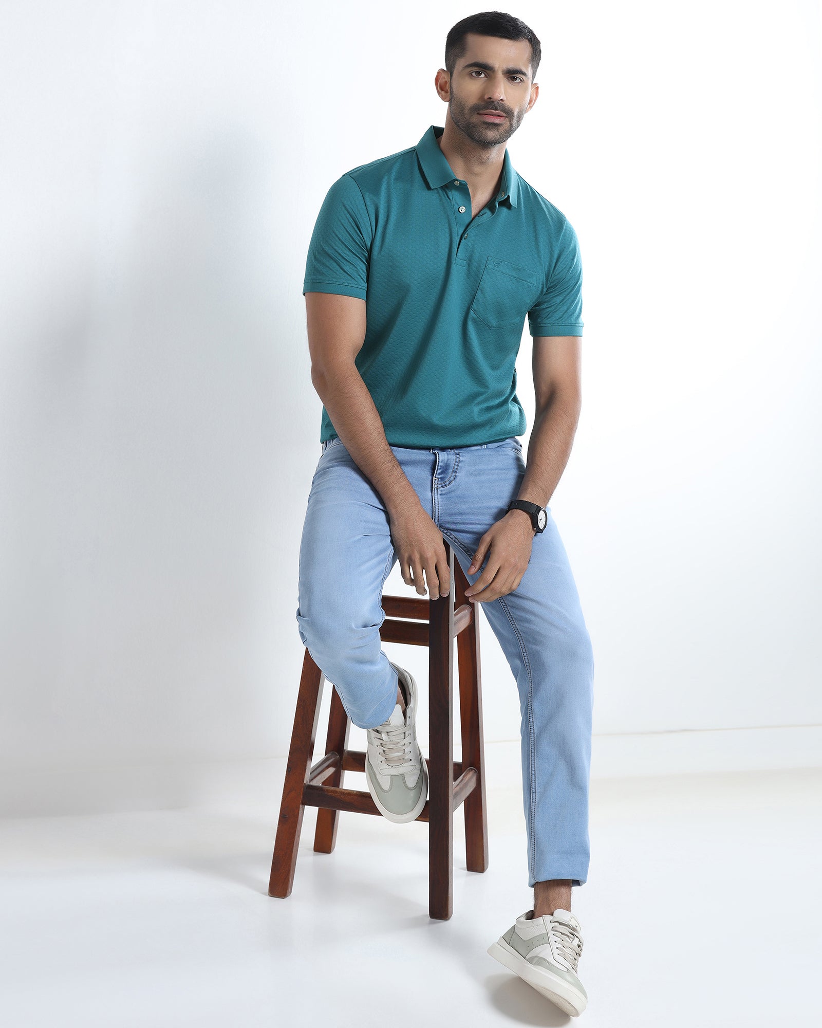 Deep Teal Textured Polo - Gama