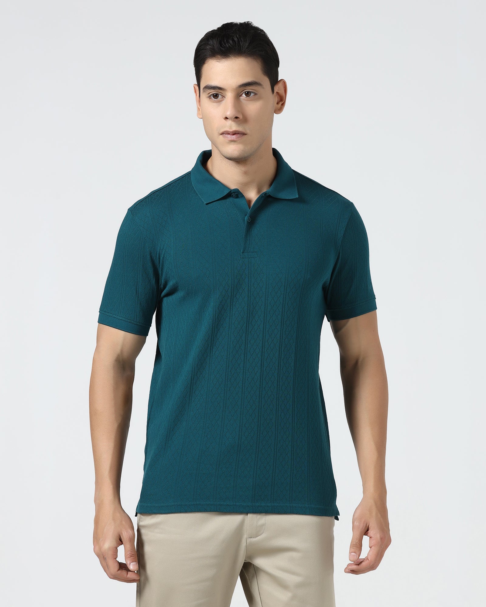 Deep Teal Textured Polo - Yeom