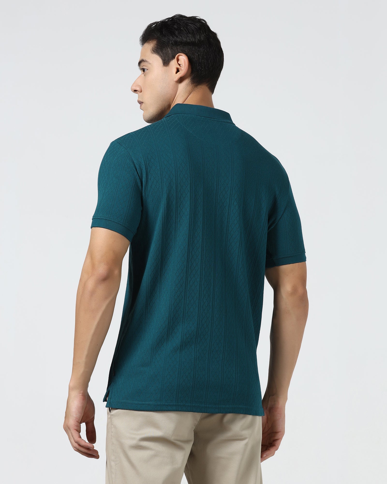 Deep Teal Textured Polo - Yeom