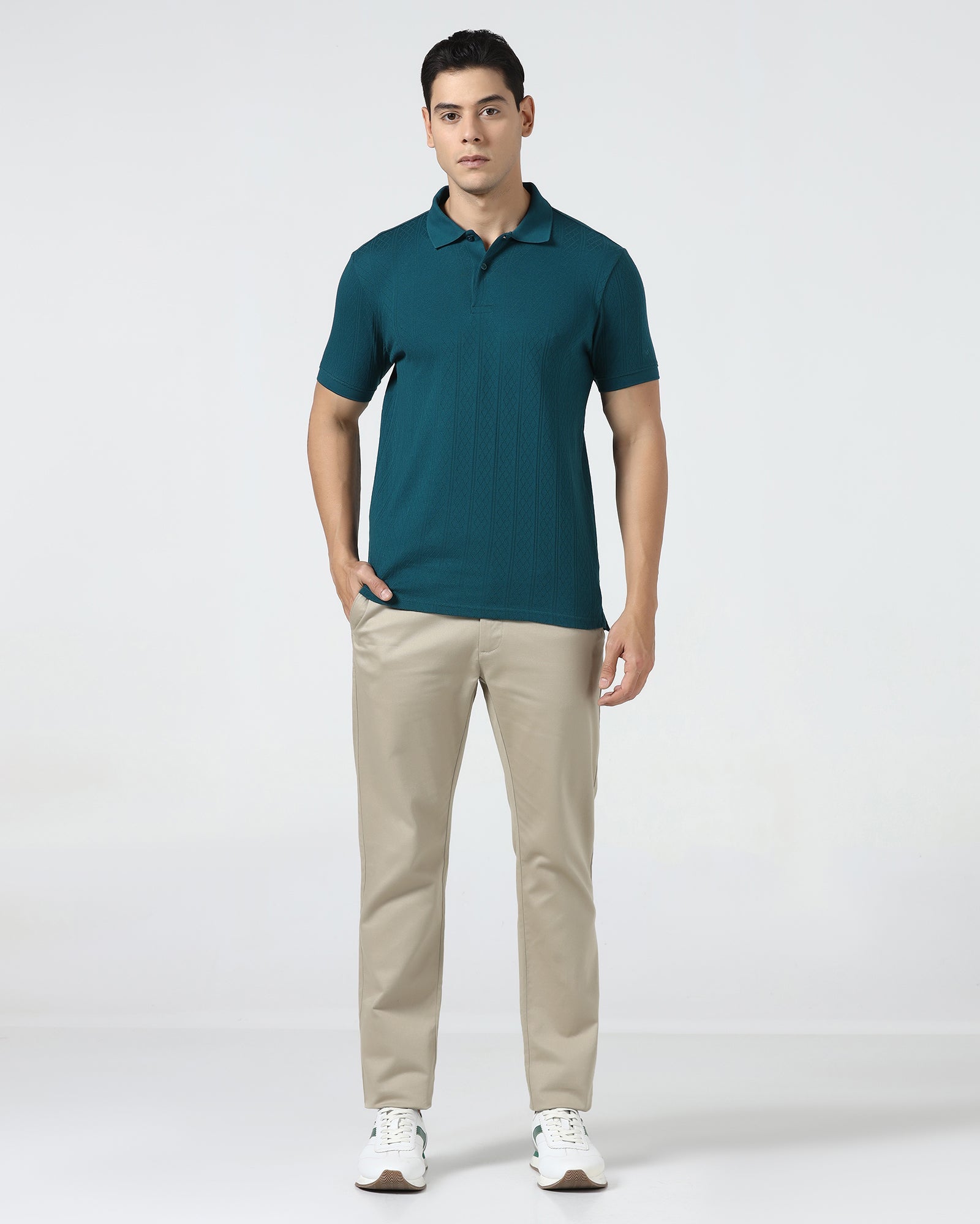 Deep Teal Textured Polo - Yeom