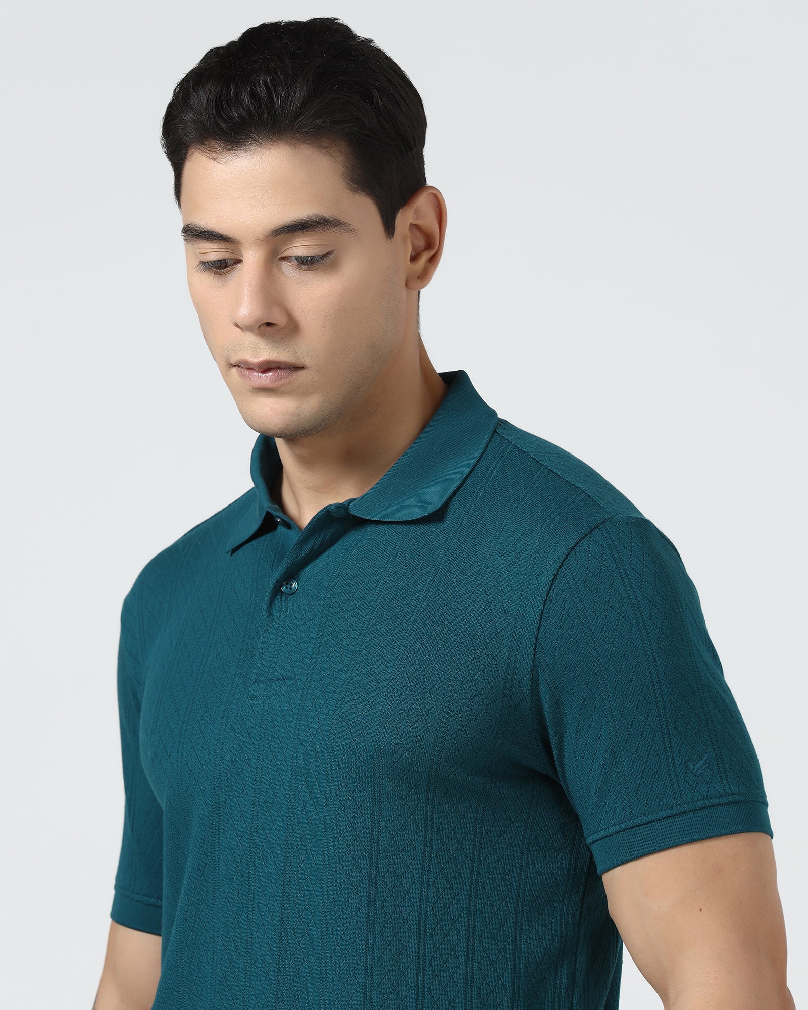 Deep Teal Textured Polo - Yeom