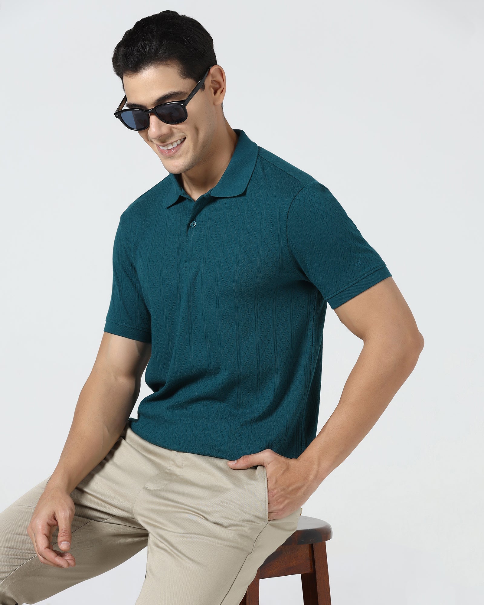 Deep Teal Textured Polo - Yeom