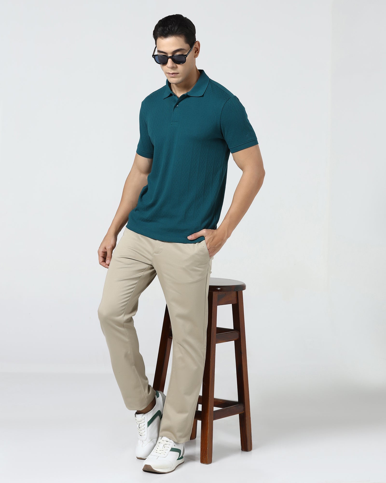 Deep Teal Textured Polo - Yeom