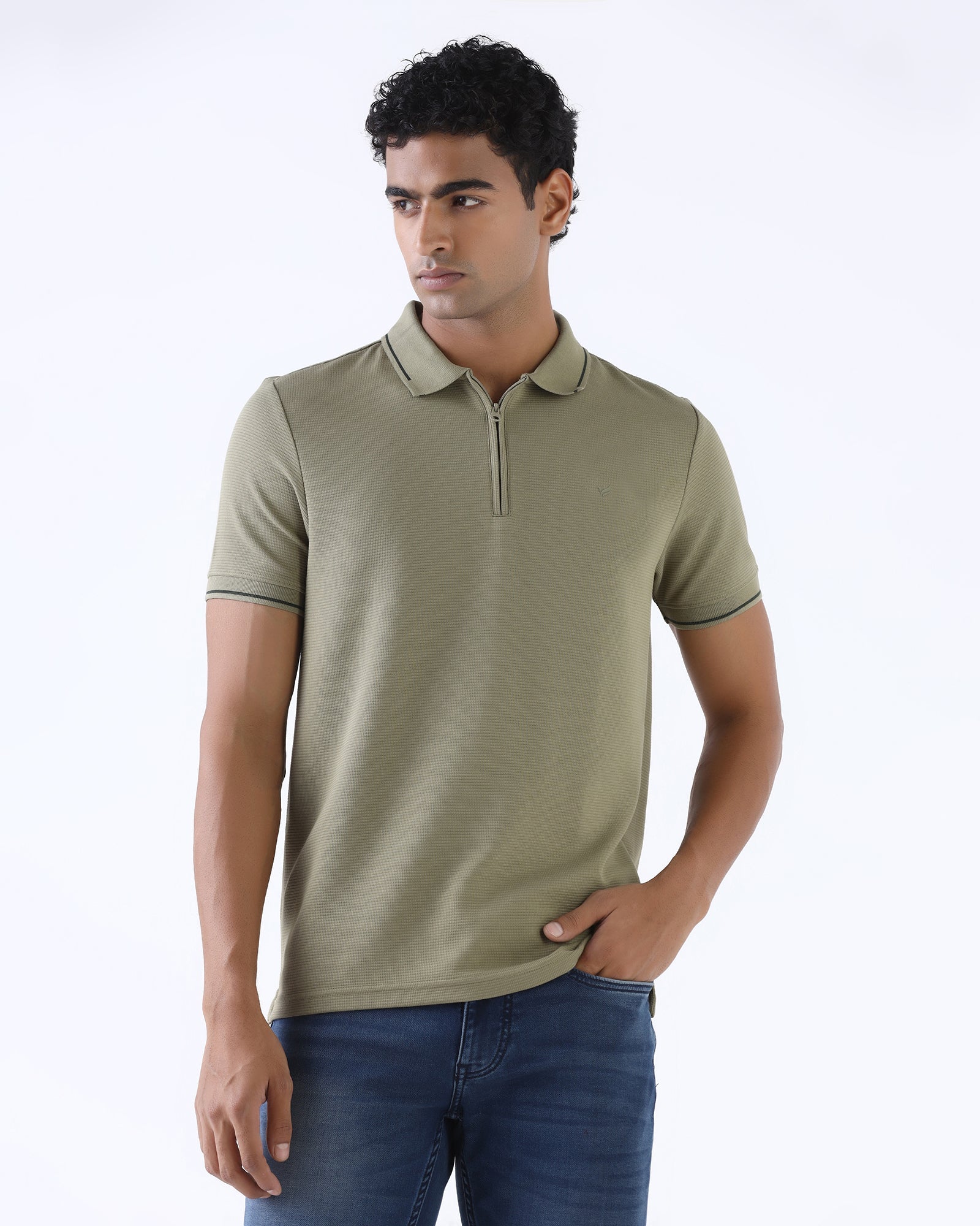 Dull Green Textured Polo - Viggo