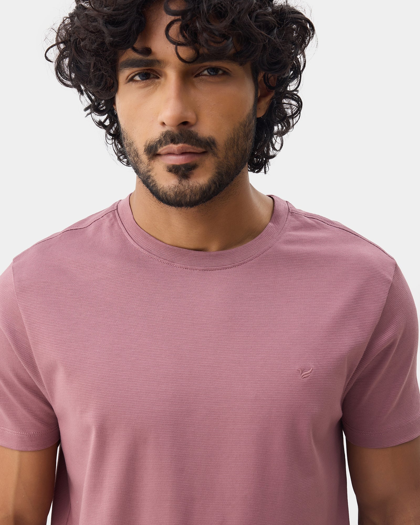 Dusty Lilac Crew Neck Textured T-Shirt - Yamazaki