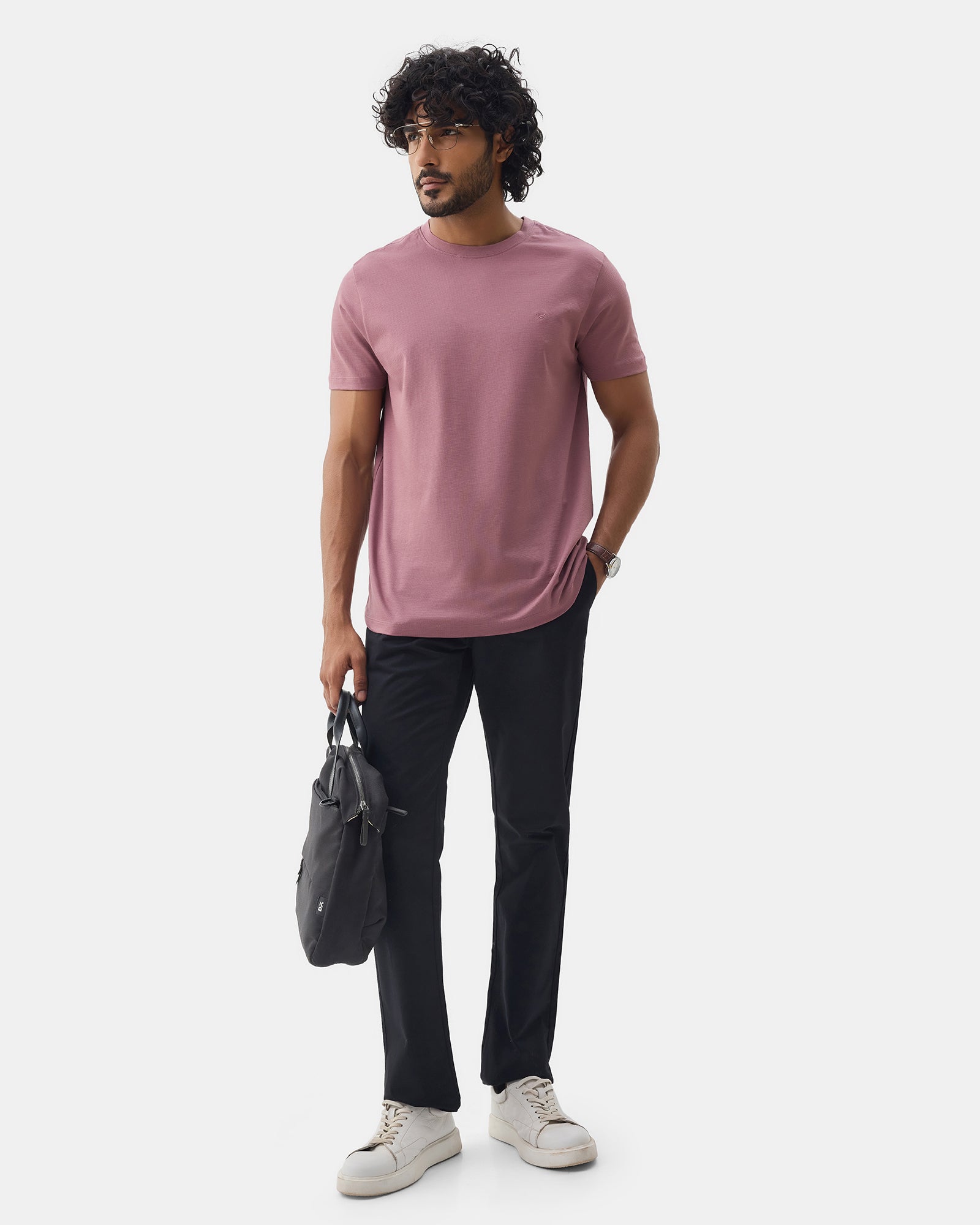 Dusty Lilac Crew Neck Textured T-Shirt - Yamazaki