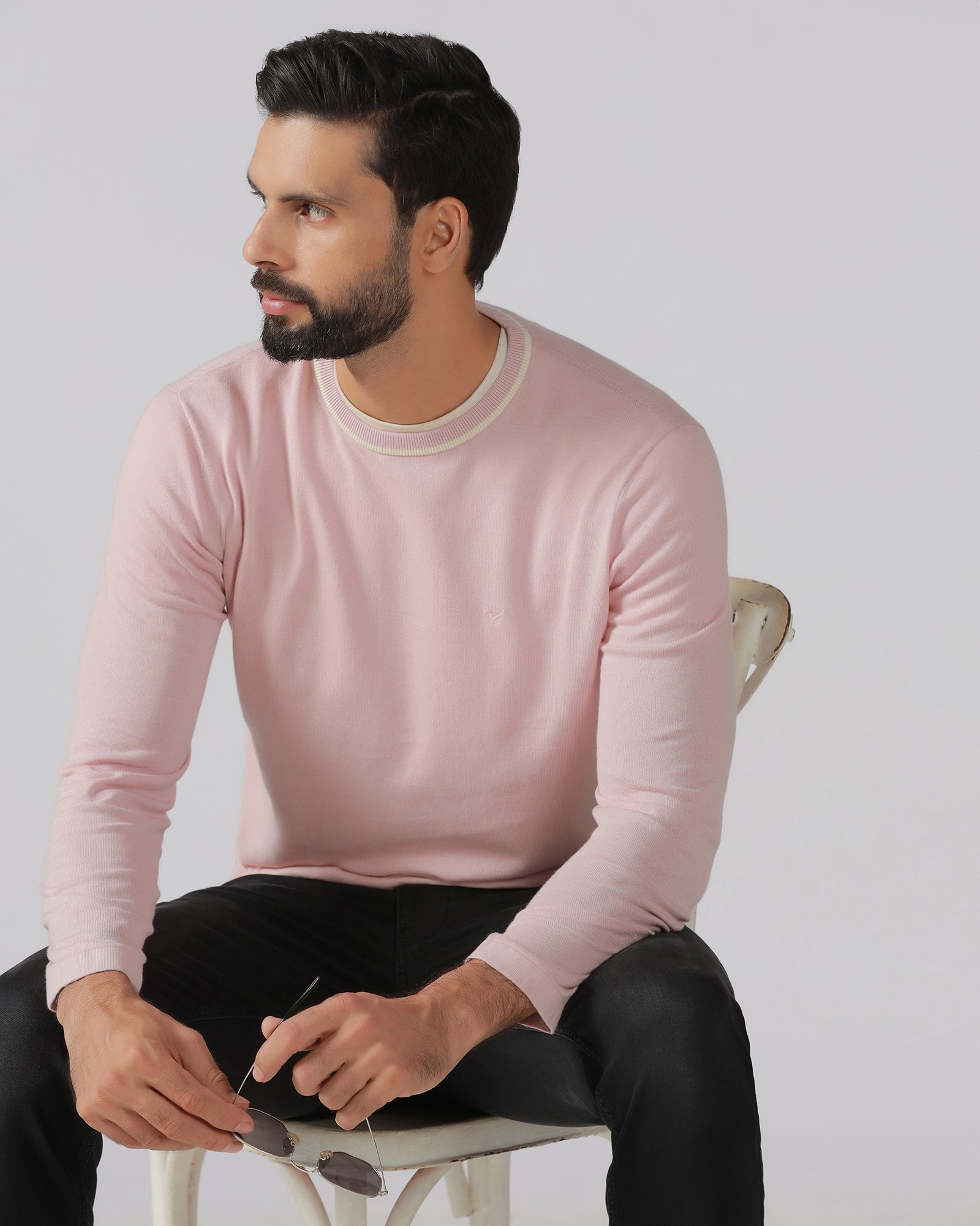 Dusty Pink Crew Neck Solid T-Shirt - Timber
