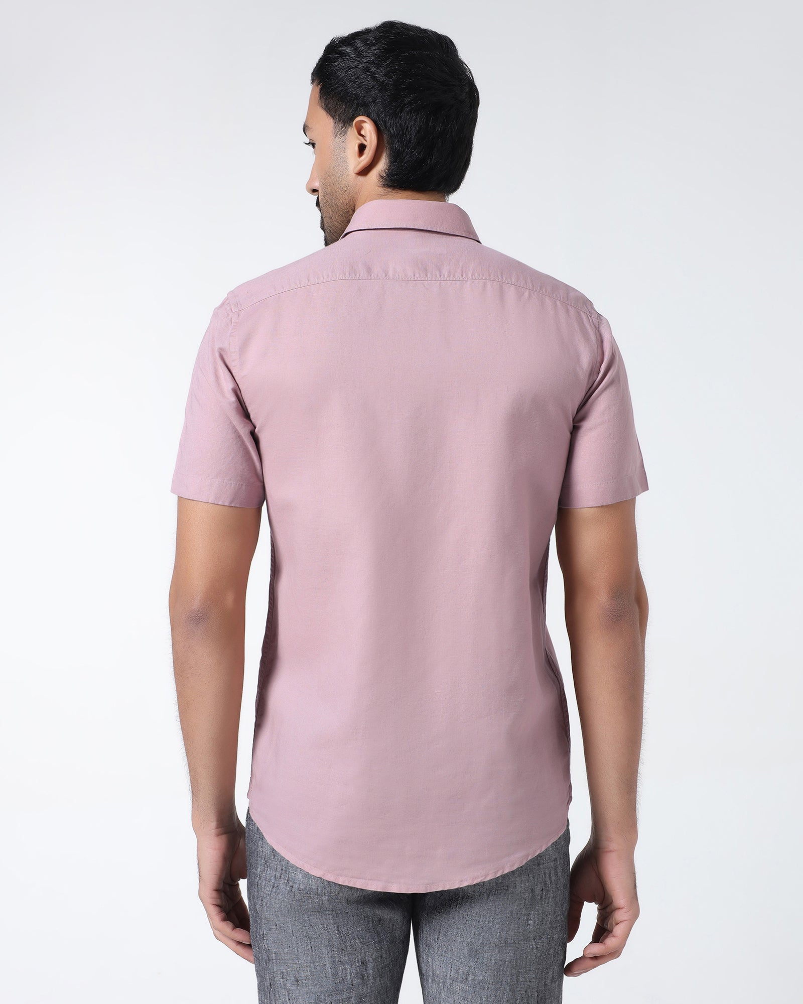 Dusty Pink Half Sleeve Linen Solid Shirt - Cleo