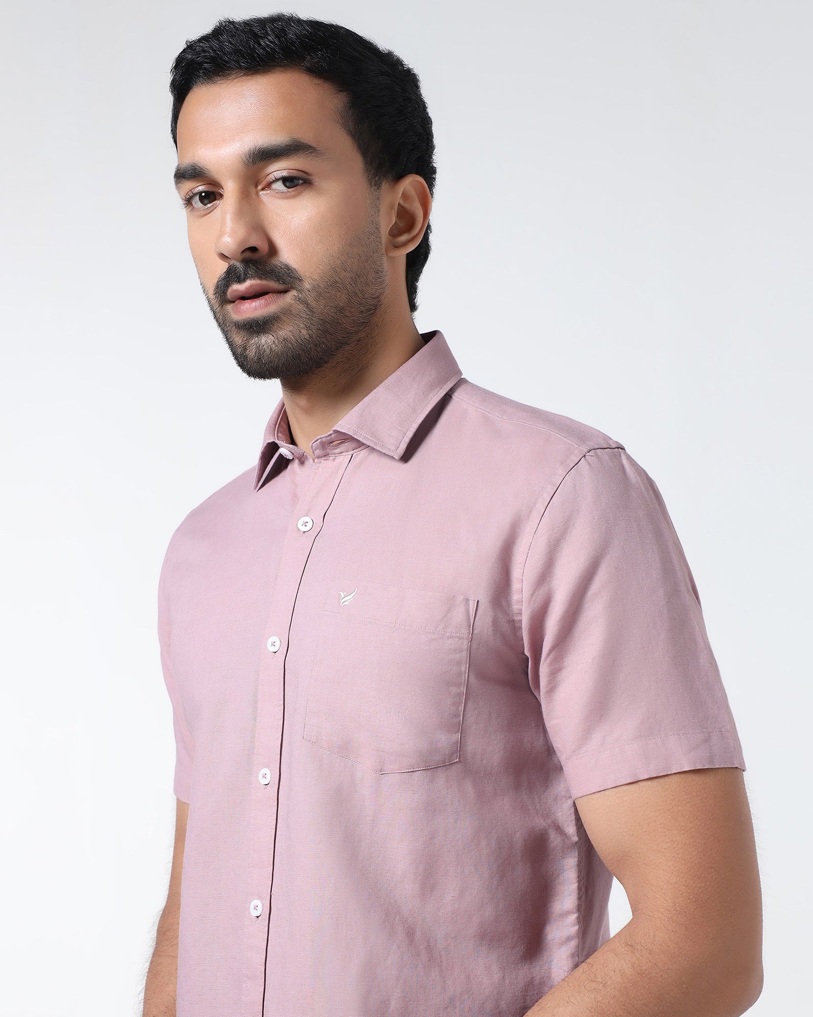 Dusty Pink Half Sleeve Linen Solid Shirt - Cleo