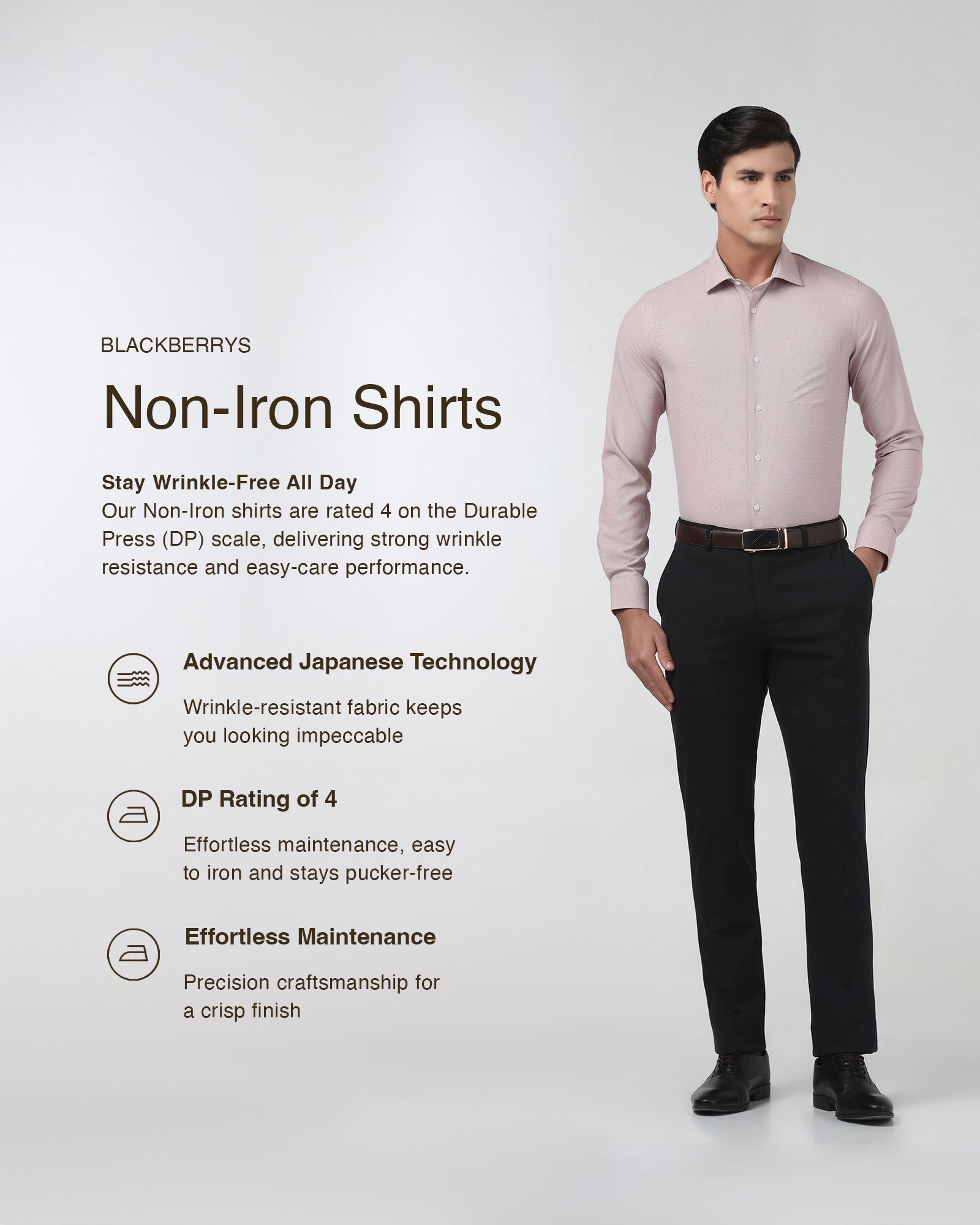 Dusty Pink Non Iron Textured Shirt - Russel E