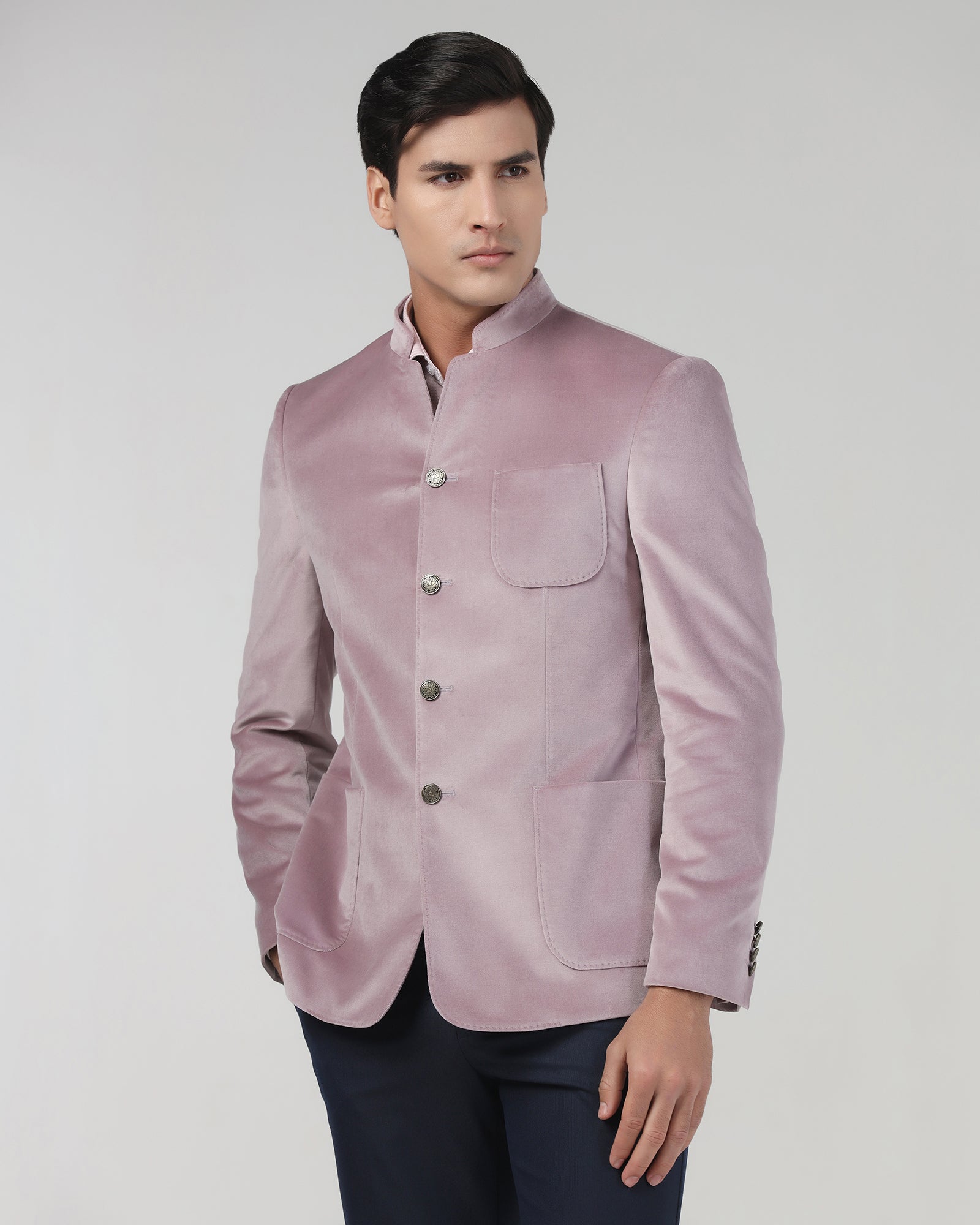Dusty Pink Solid Bandhgala Blazer - Malibu