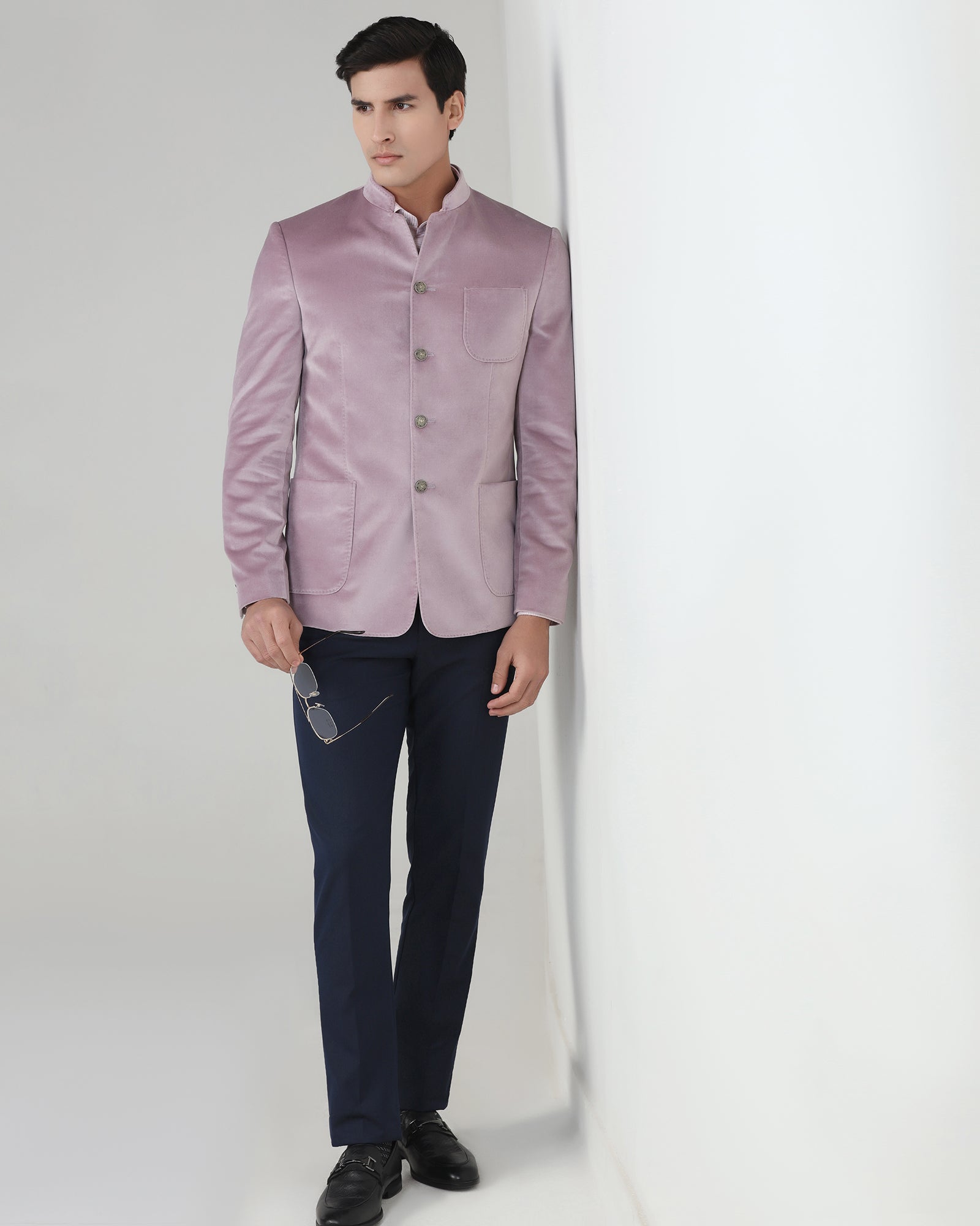 Dusty Pink Solid Bandhgala Blazer - Malibu