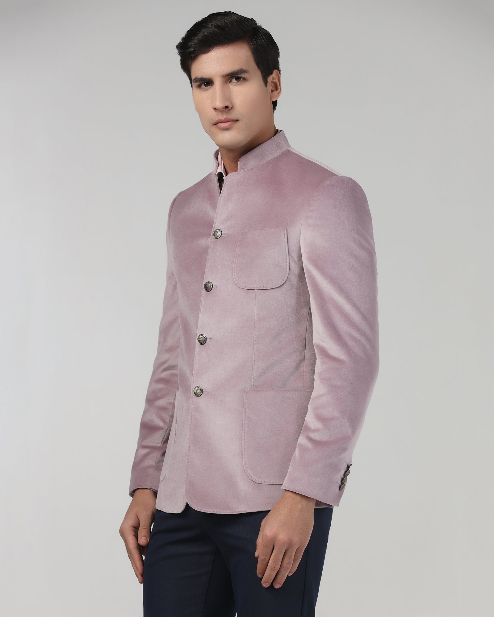 Dusty Pink Solid Bandhgala Blazer - Malibu
