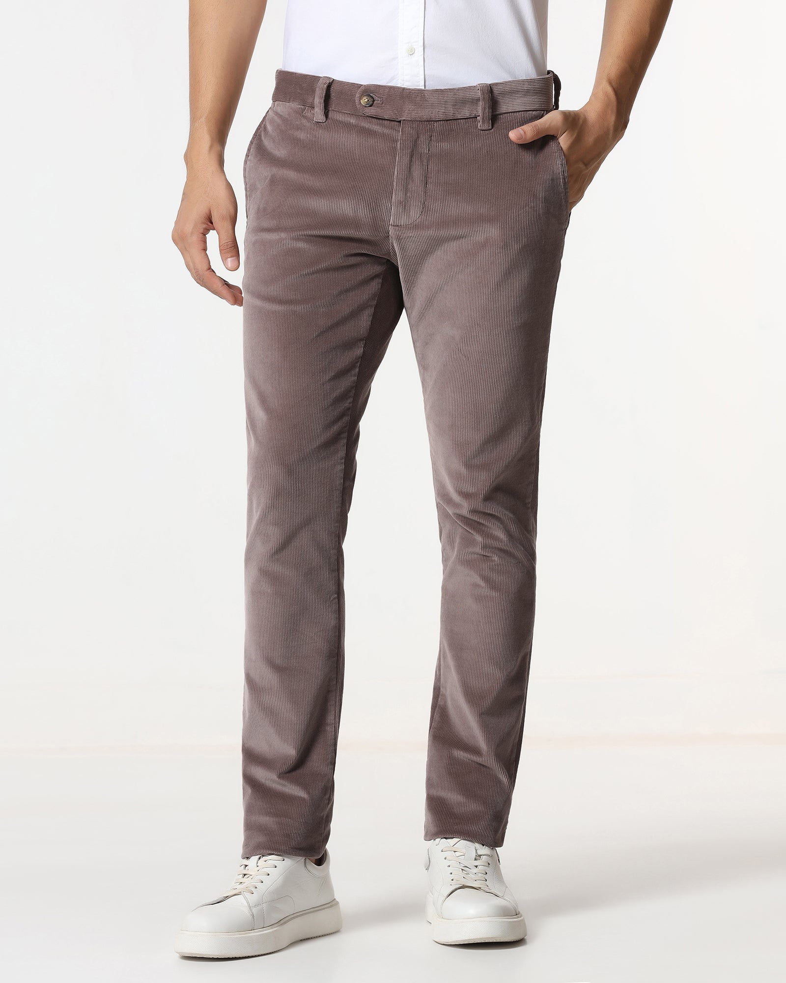 Dusty Pink Corduroy Solid Khakis - Gerone