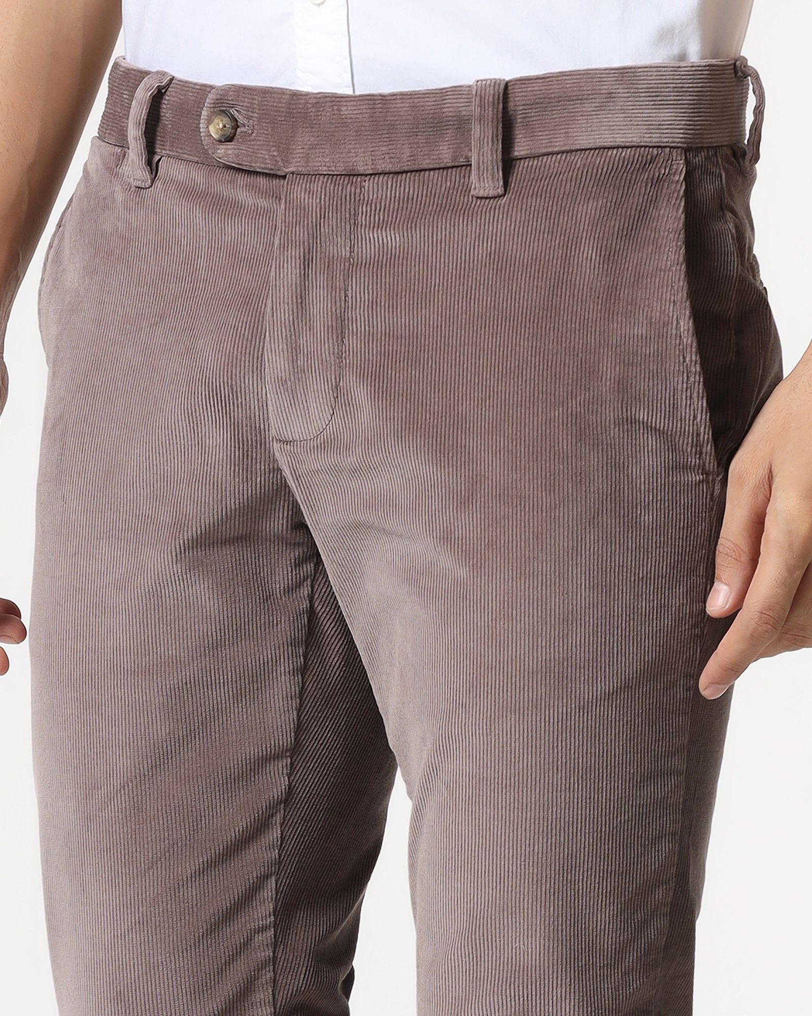 Dusty Pink Corduroy Solid Khakis - Gerone