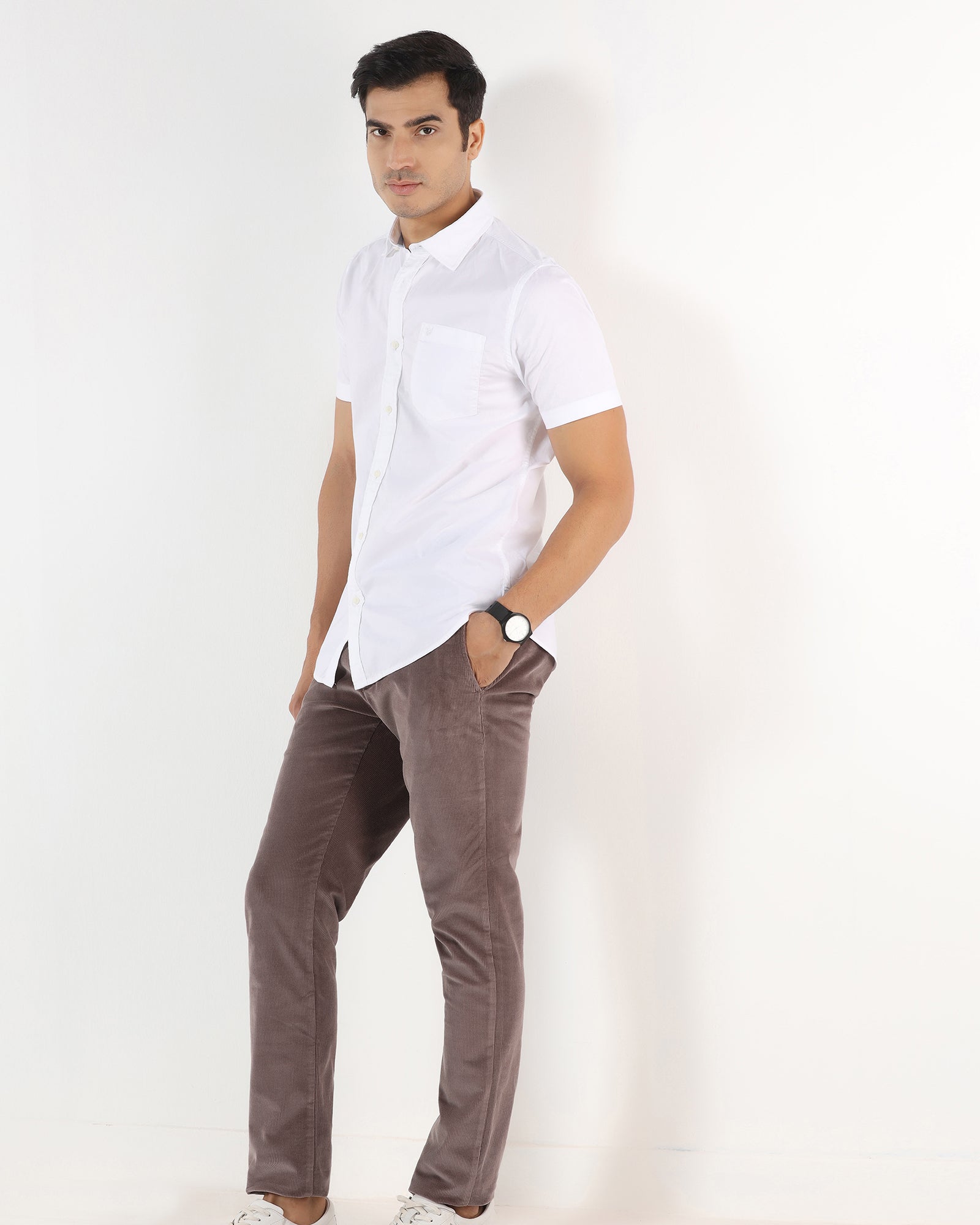 Dusty Pink Corduroy Solid Khakis - Gerone