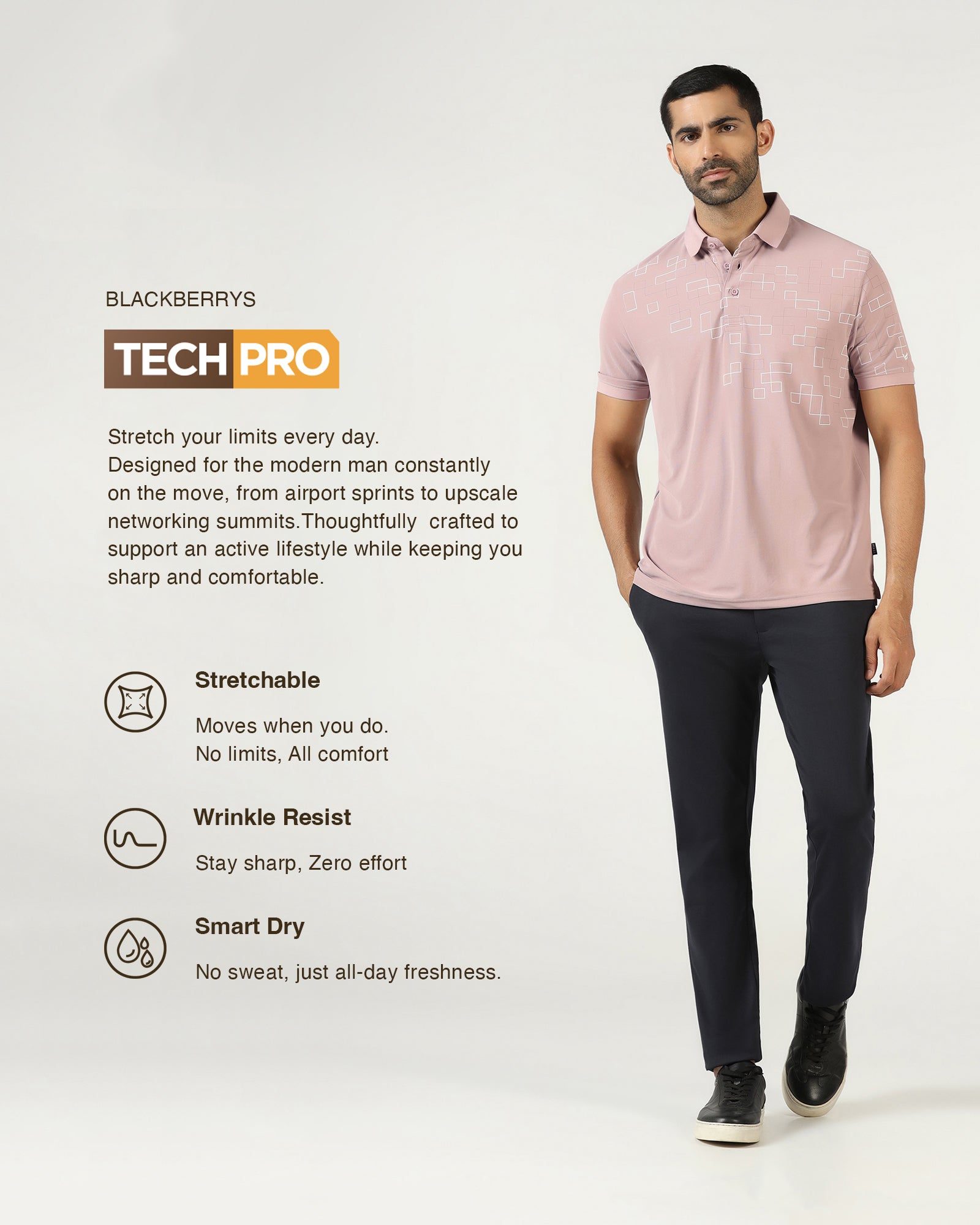 Dusty Pink TechPro Printed Polo - Luna