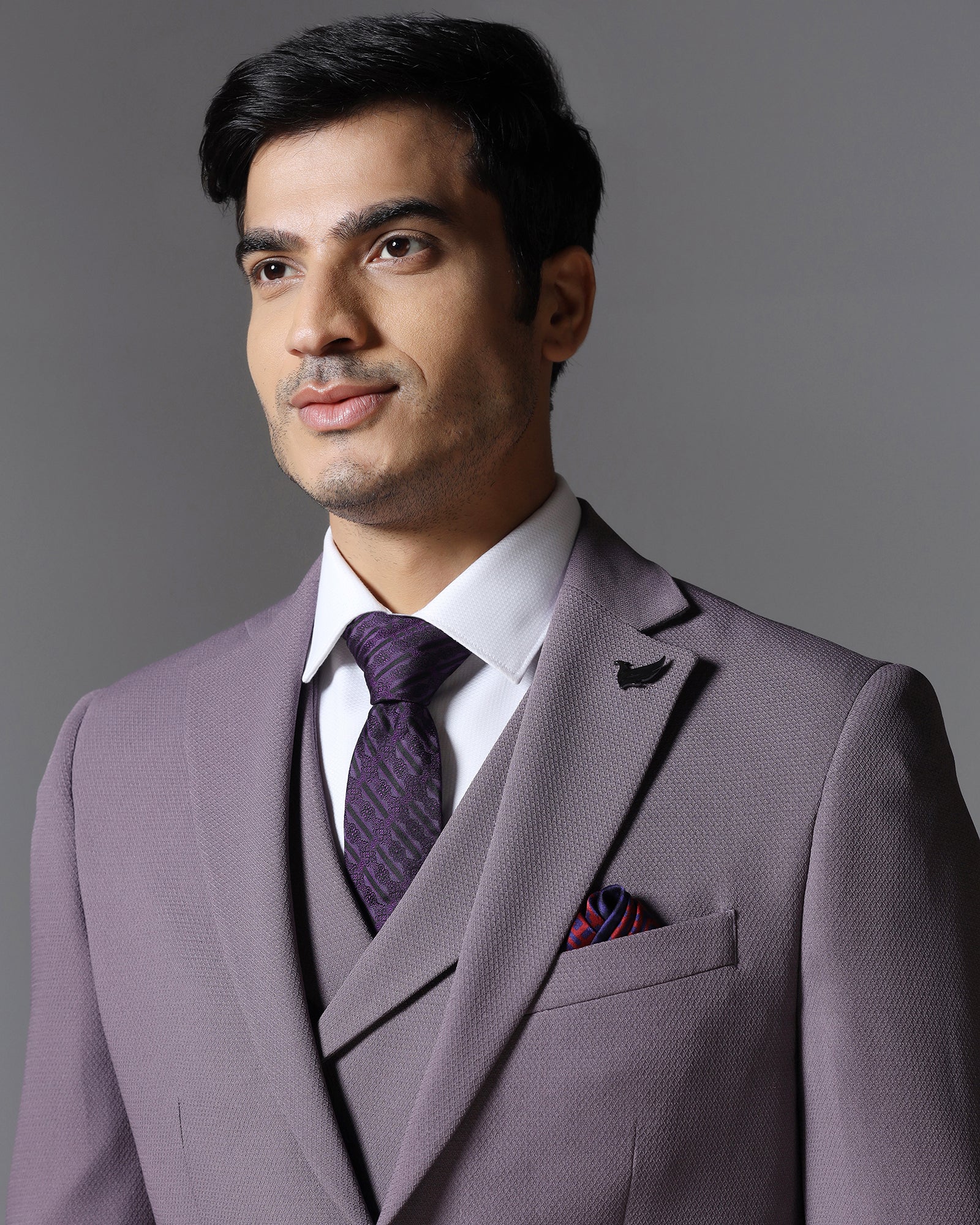 Dusty Pink Three Piece Textured Suit - Gioni