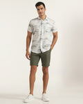 Linen Casual Olive Solid Shorts - Kat