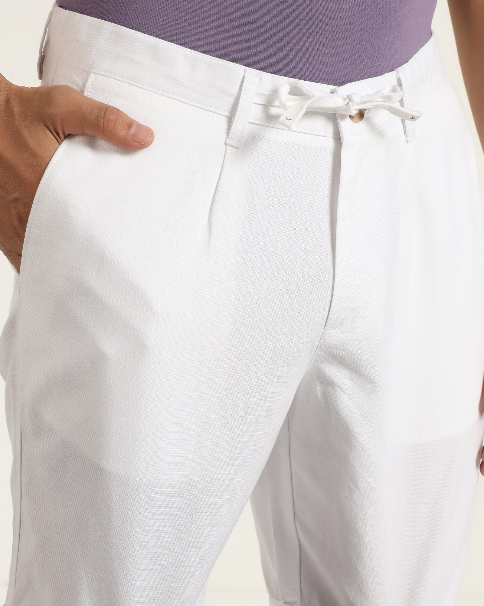 Linen Casual White Solid Shorts - Kat