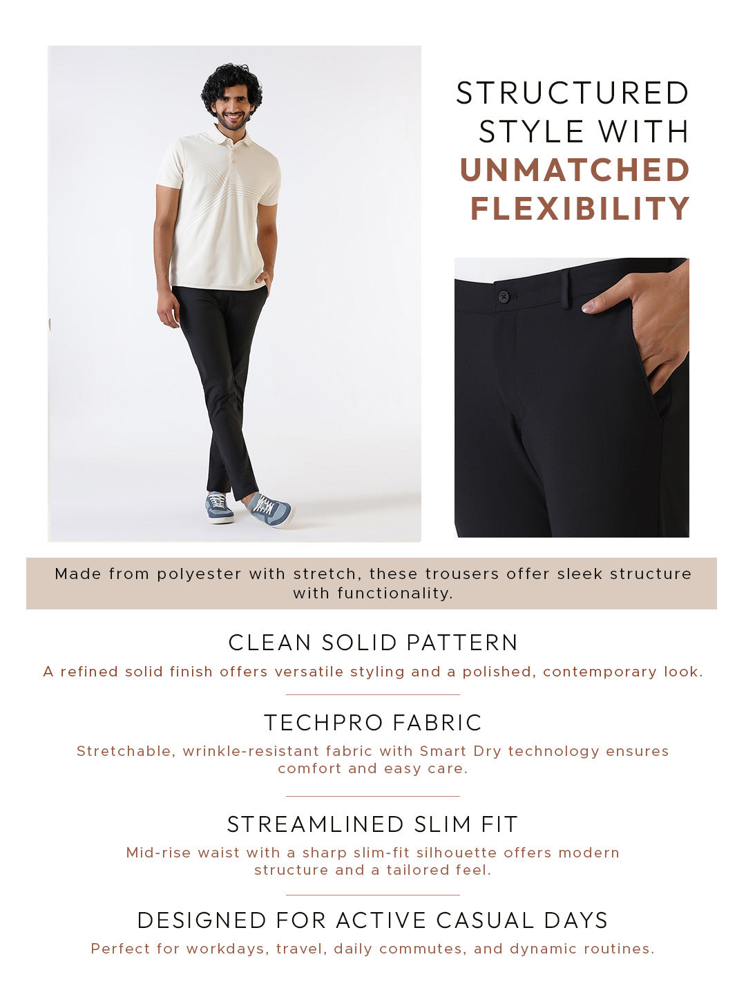 Black TechPro Solid Khakis - Yukon