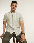 Linen Casual Half Sleeve Pistachio Stripe Shirt - breton