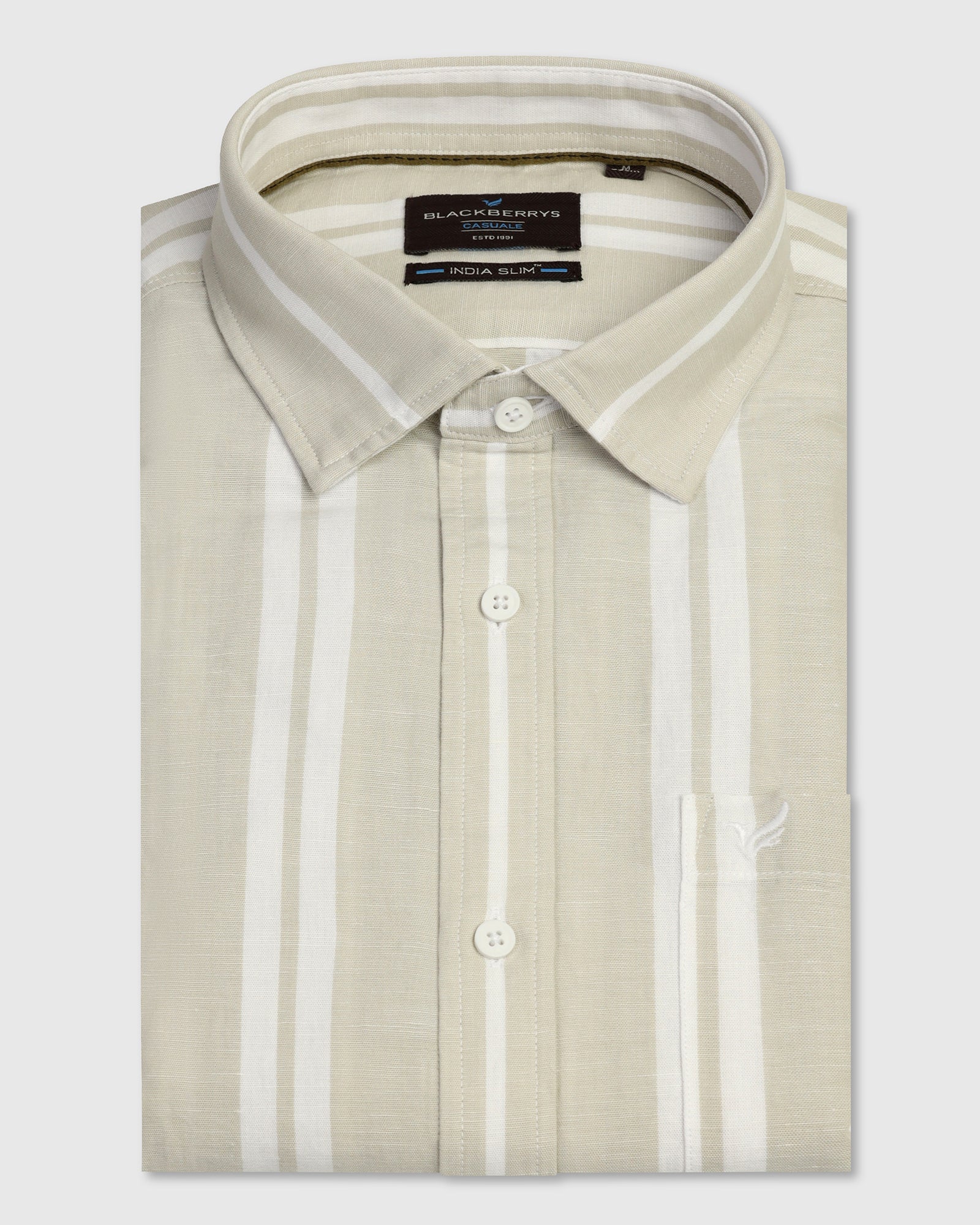 Linen Casual Half Sleeve Pistachio Stripe Shirt - breton