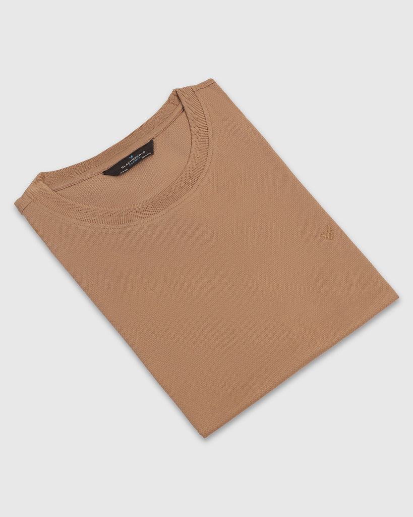 Crew Neck Brown Tan Textured T-Shirt - Corn